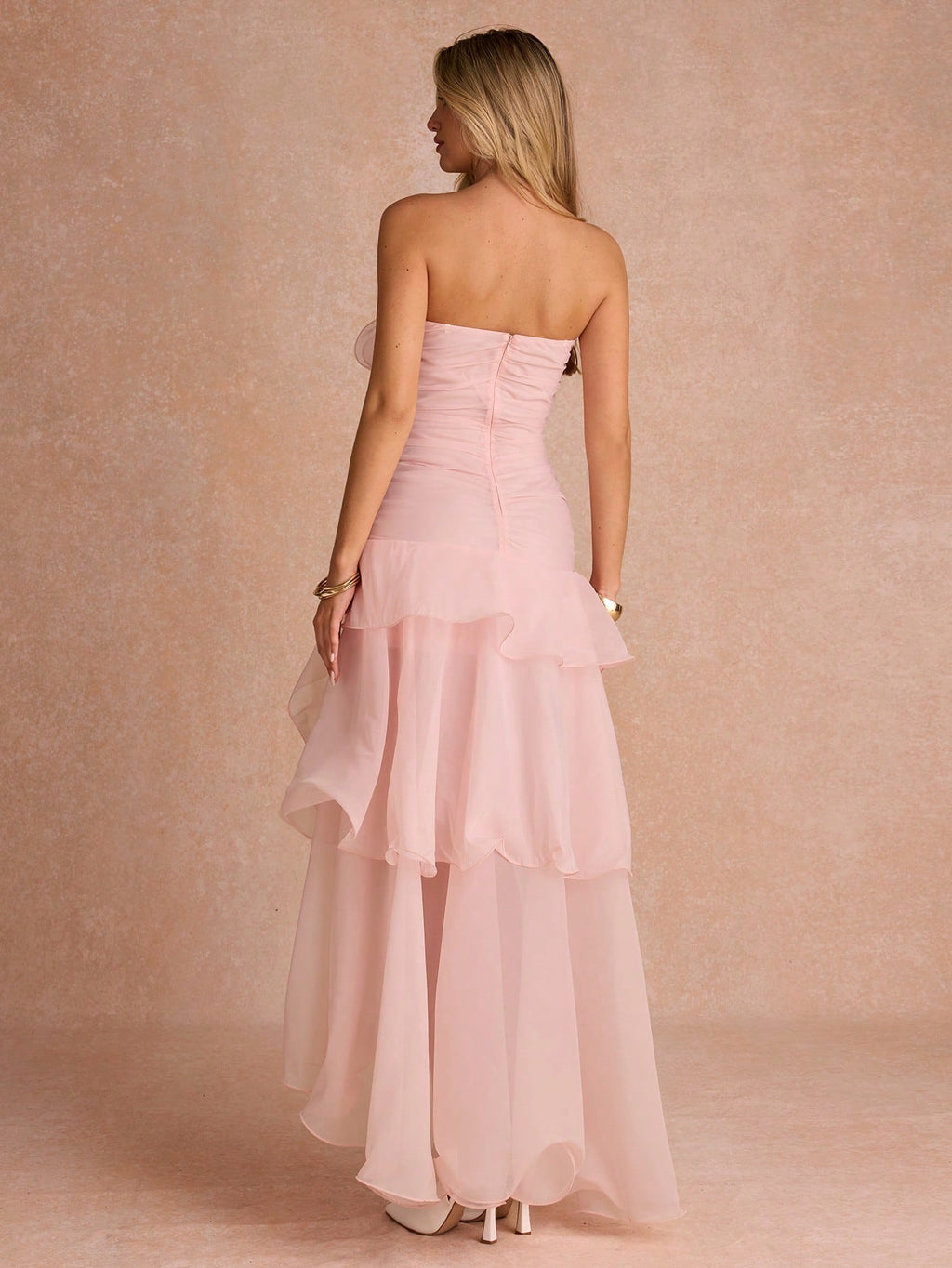 Enchnt Women's Baby Pink Summer Elegant Dinner Long Dress,Strapless