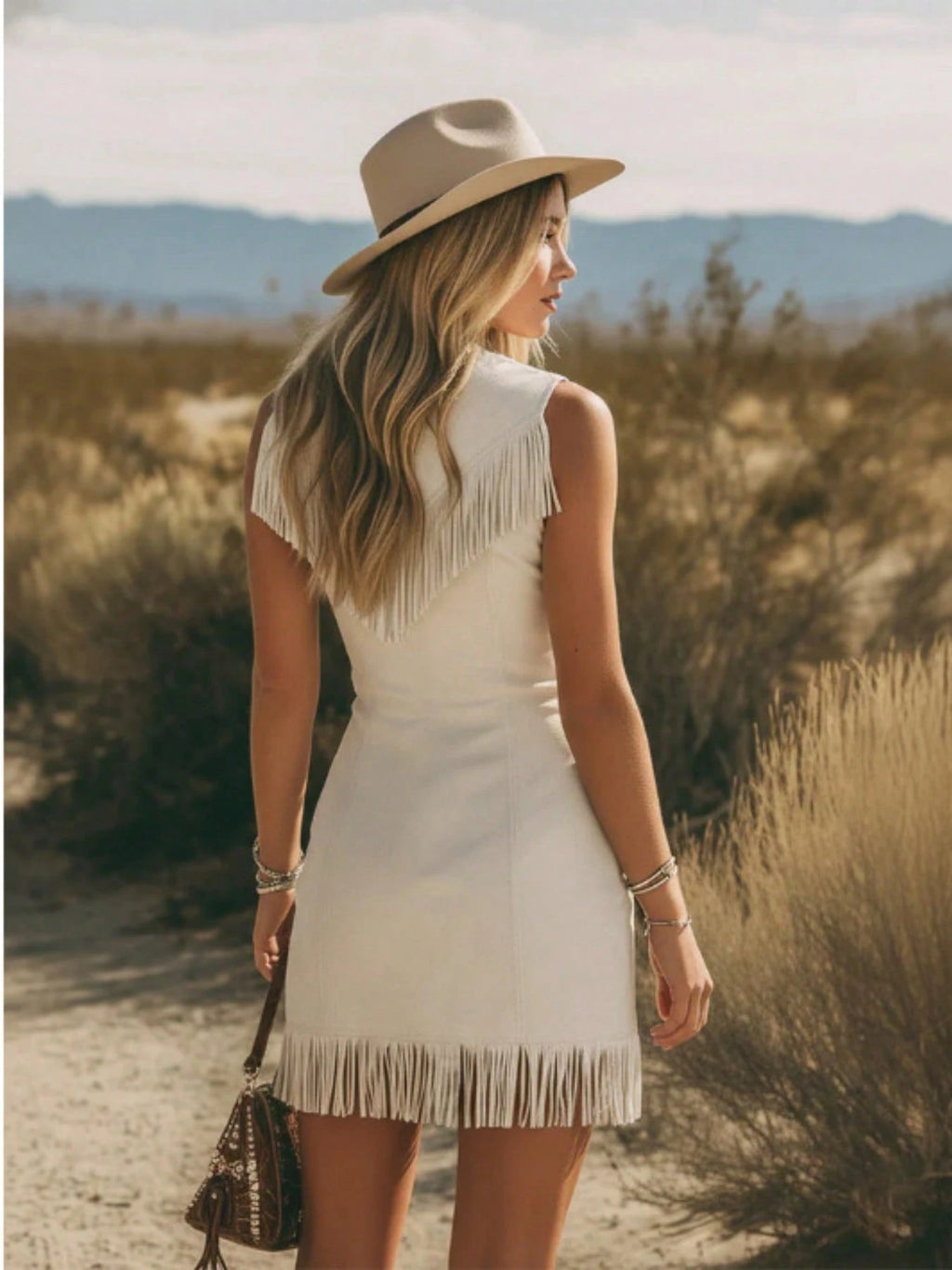 Sleeveless Lapel Fringe Mini Dress, Front Zipper Rivet Trim Slim