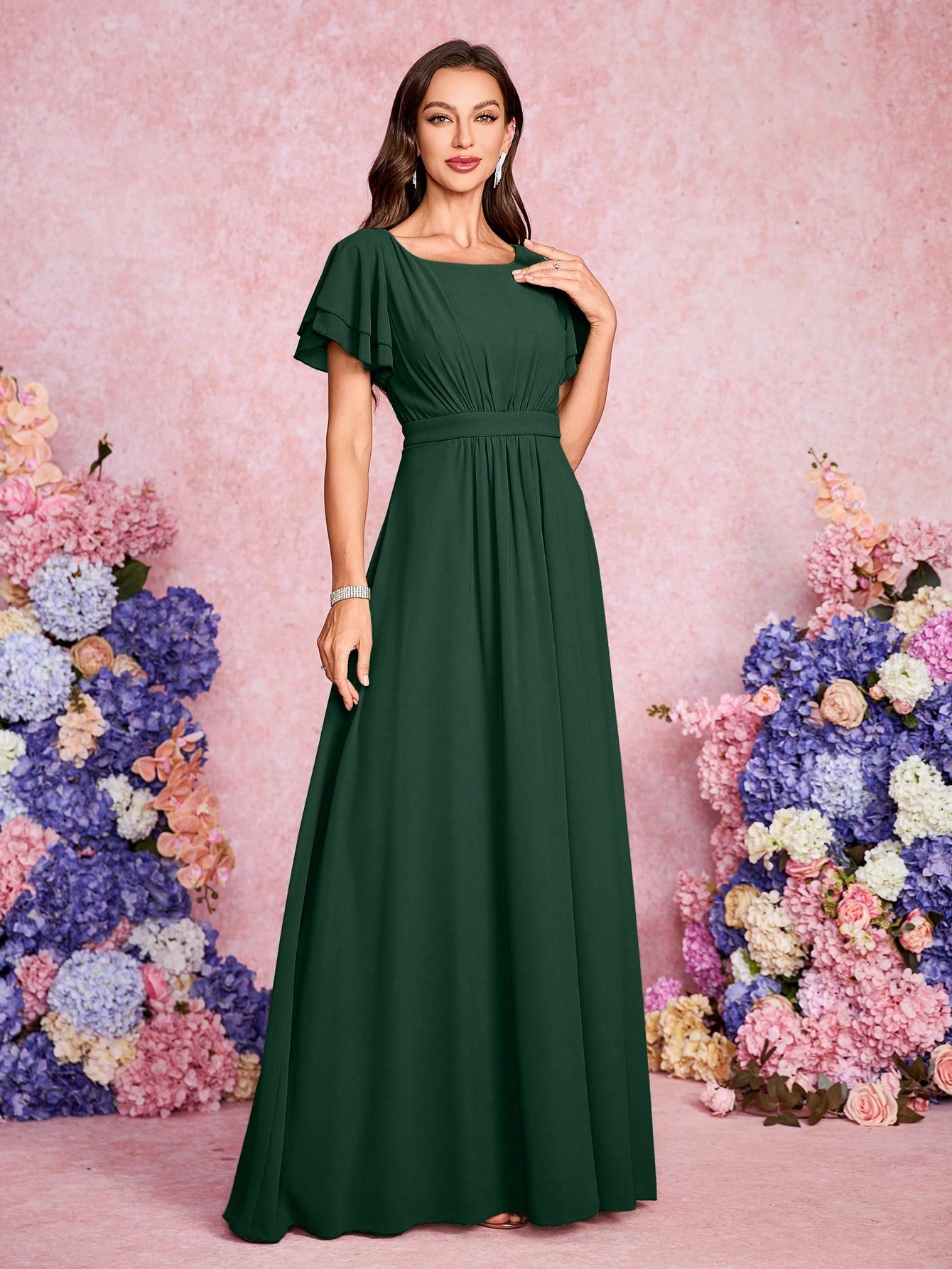 Volly Toych Elegant And Noble Chiffon Bridesmaid Dress With Ruffle