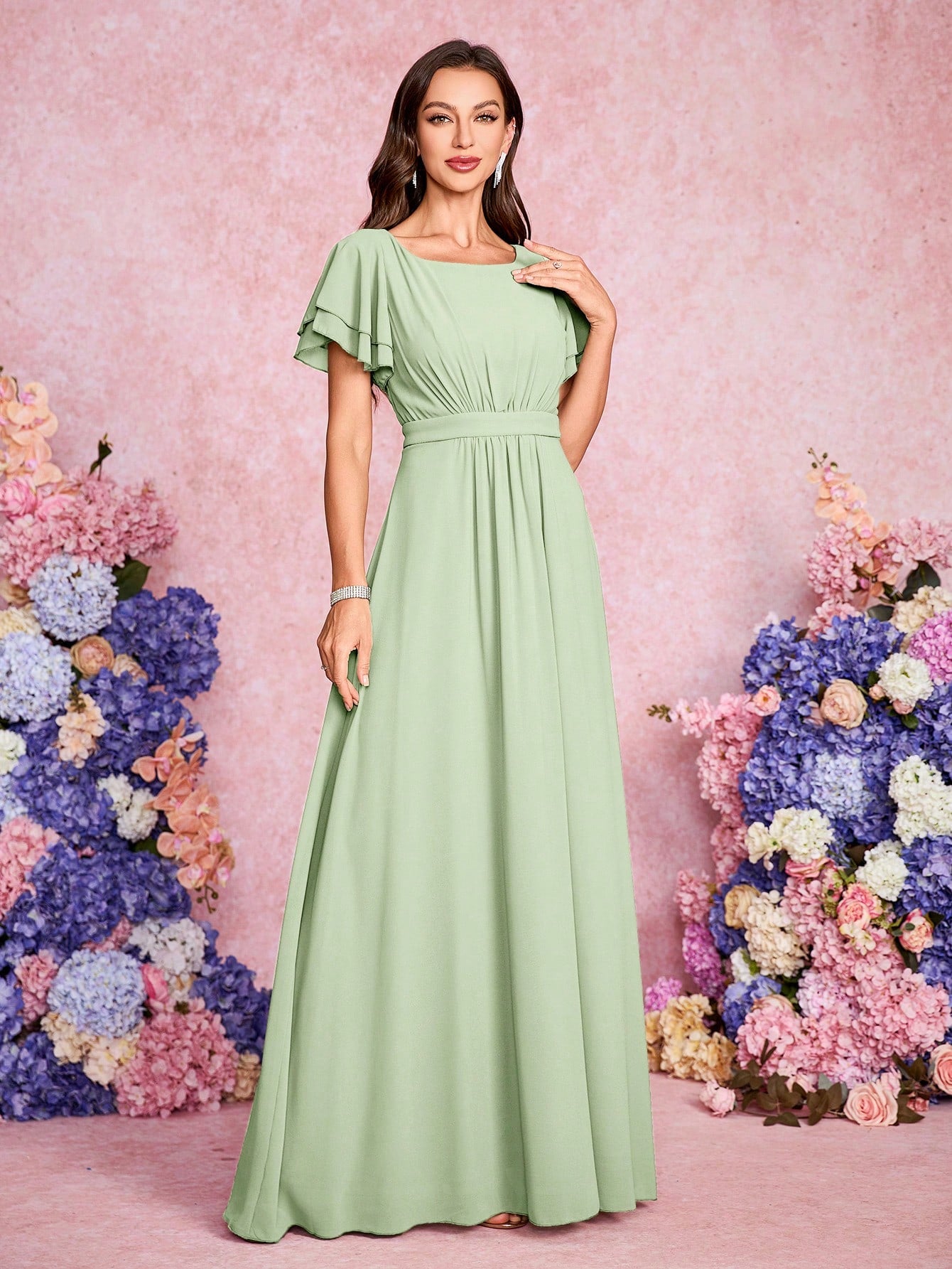 Volly Toych Elegant And Noble Chiffon Bridesmaid Dress With Ruffle
