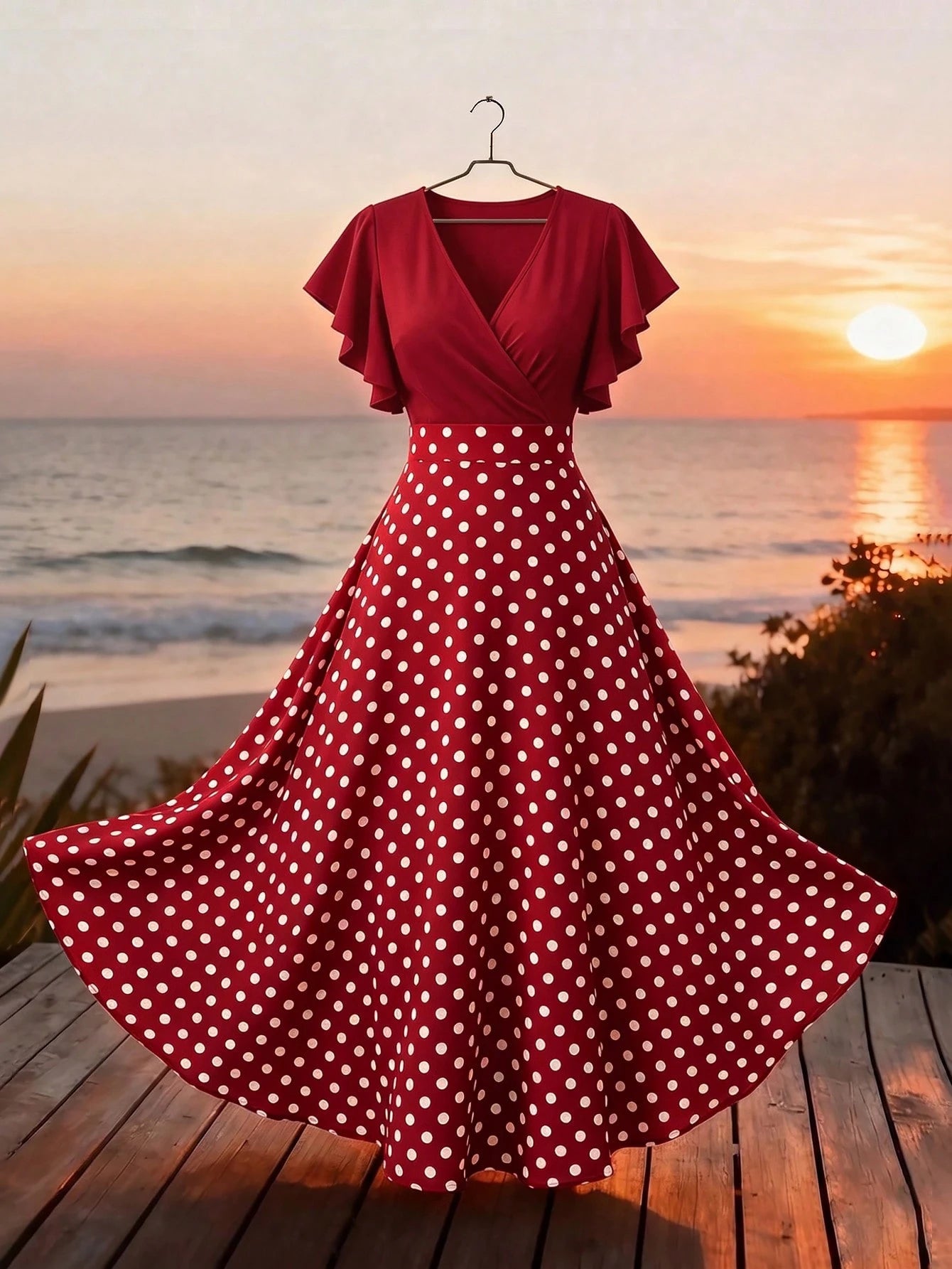 Elenzga Women's Elegant Burgundy Red Leaf Pattern Ruched Cap Sleeve