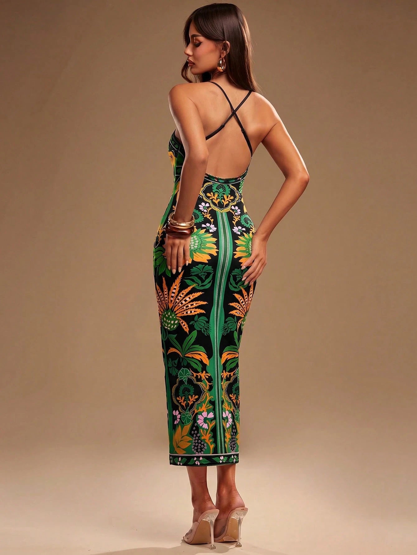 SXY Solid Criss-Cross Backless Bodycon Dress Concert Long Summer