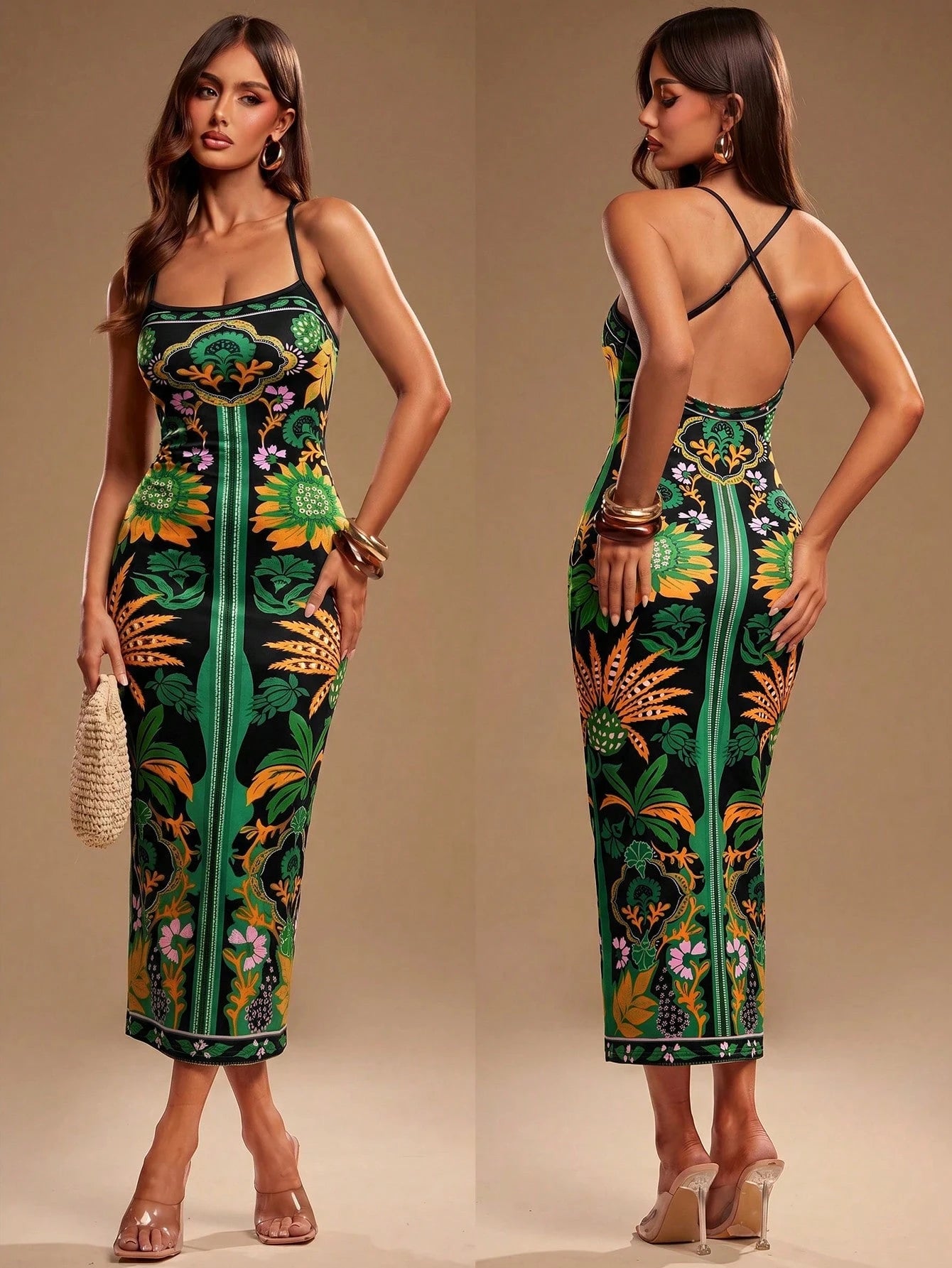 SXY Solid Criss-Cross Backless Bodycon Dress Concert Long Summer