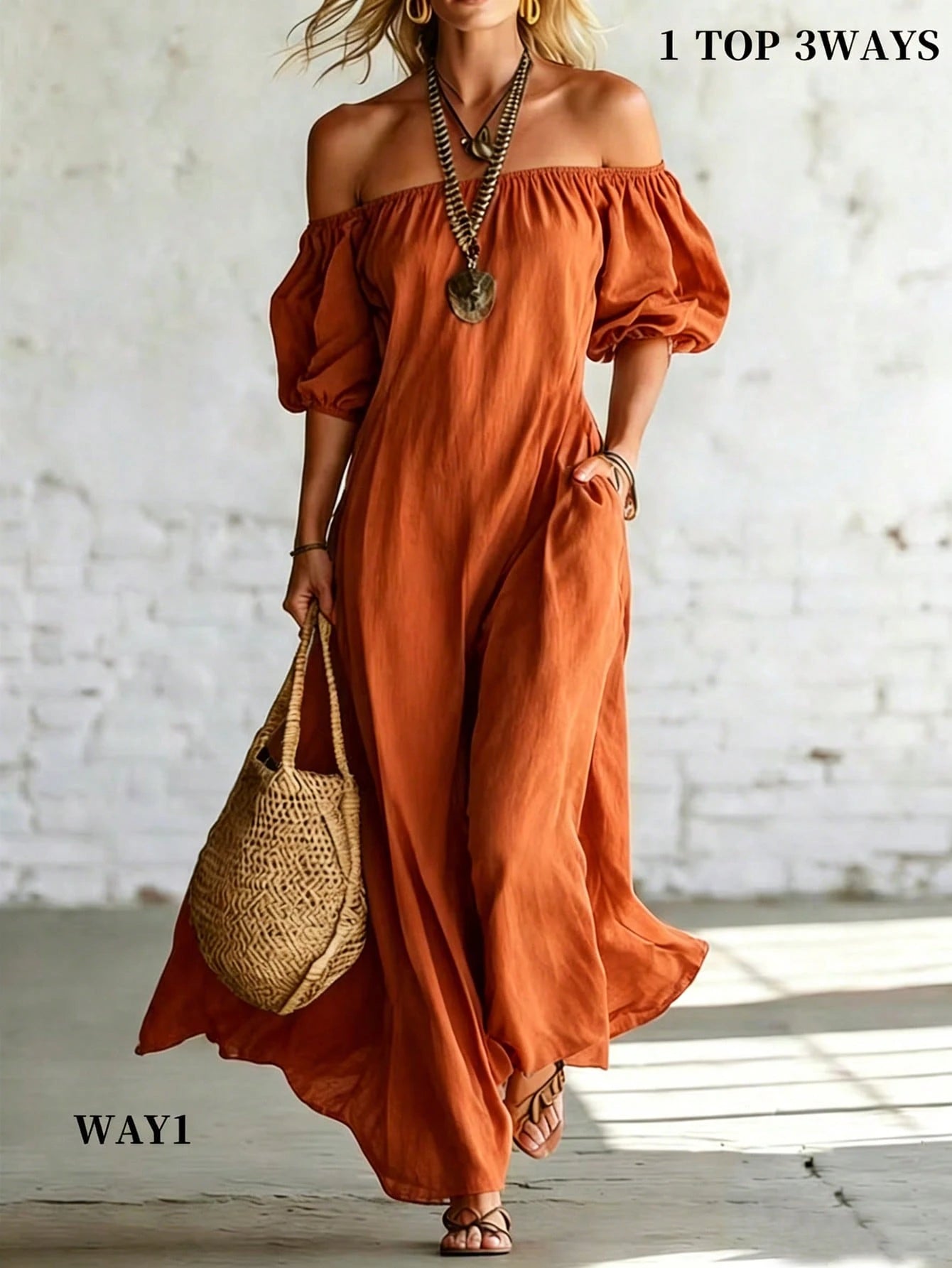 Holidaya Women's Vacation Casual Solid Color Off-Shoulder Dress