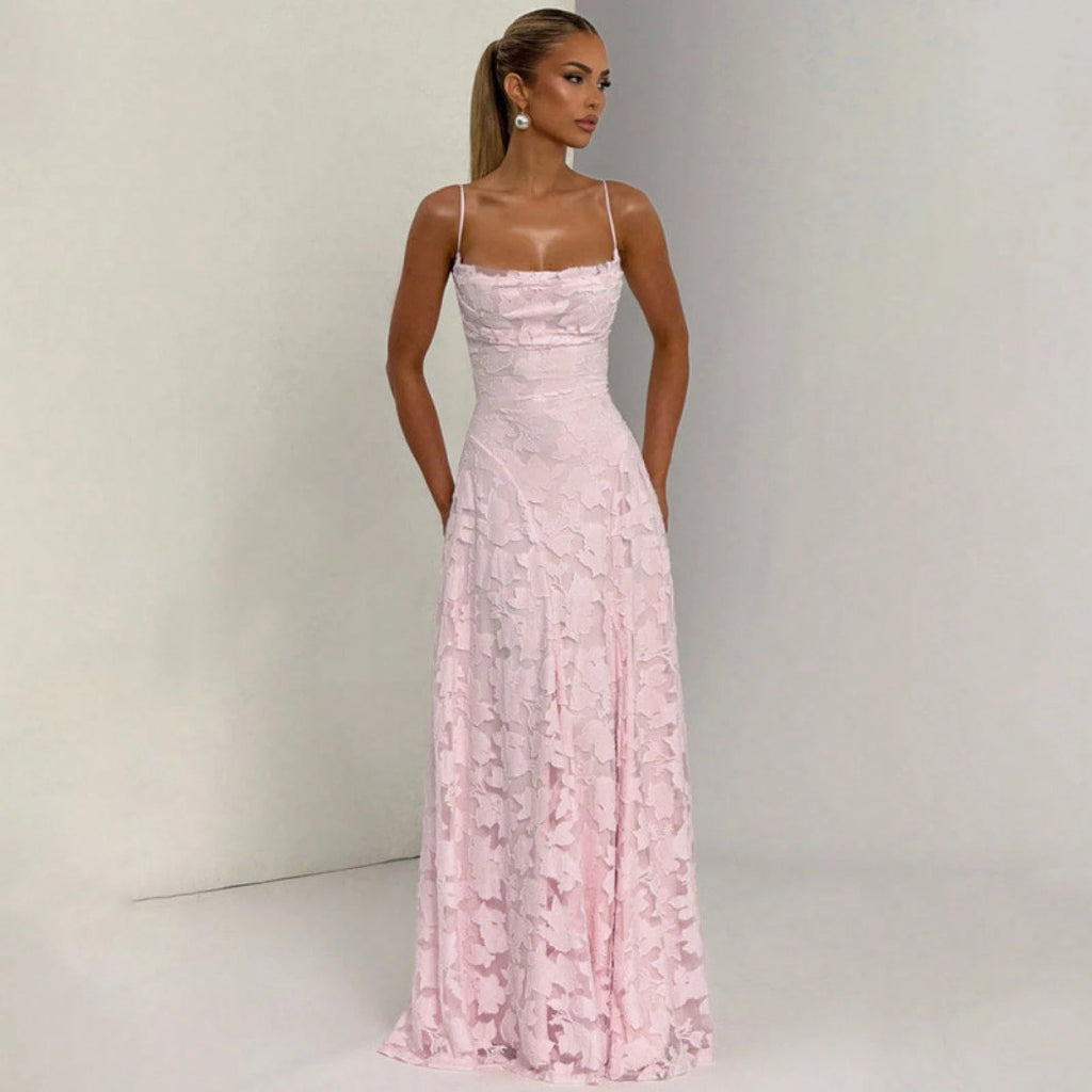 New Lace Backless Spaghetti Strap Elegant Maxi Dress Women Evening