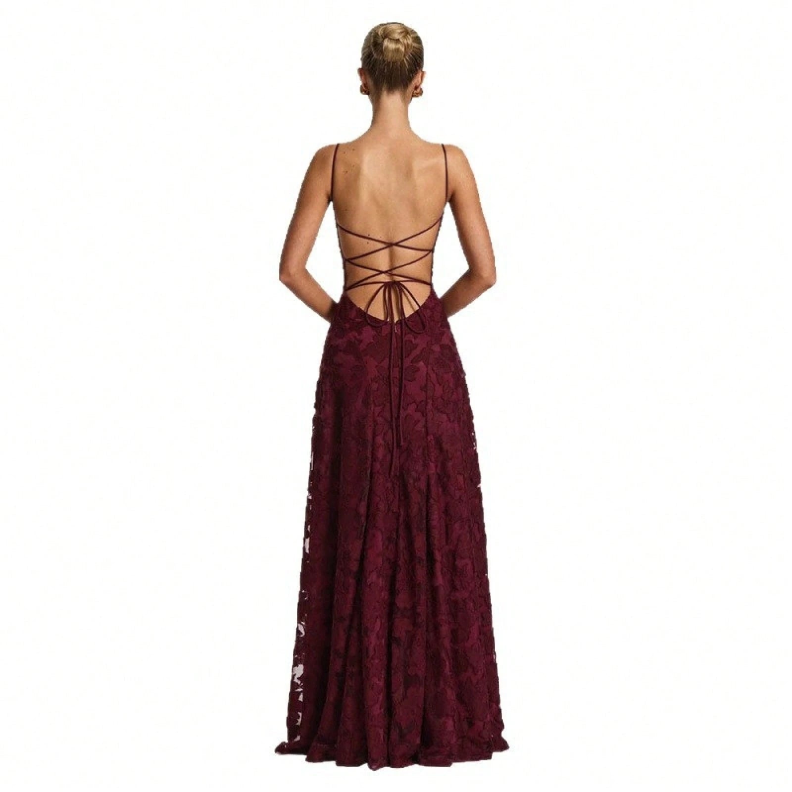 New Lace Backless Spaghetti Strap Elegant Maxi Dress Women Evening