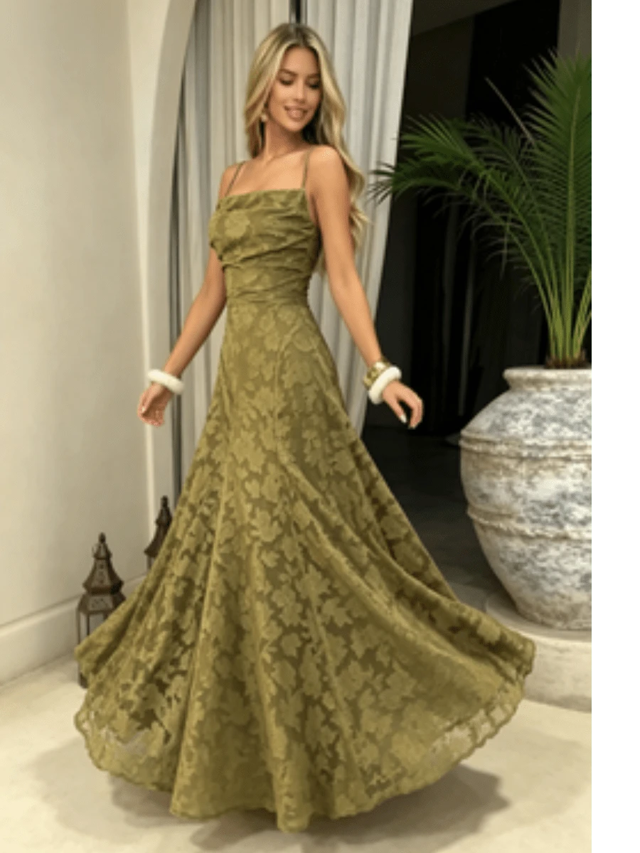 New Lace Backless Spaghetti Strap Elegant Maxi Dress Women Evening