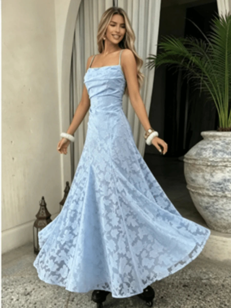 New Lace Backless Spaghetti Strap Elegant Maxi Dress Women Evening