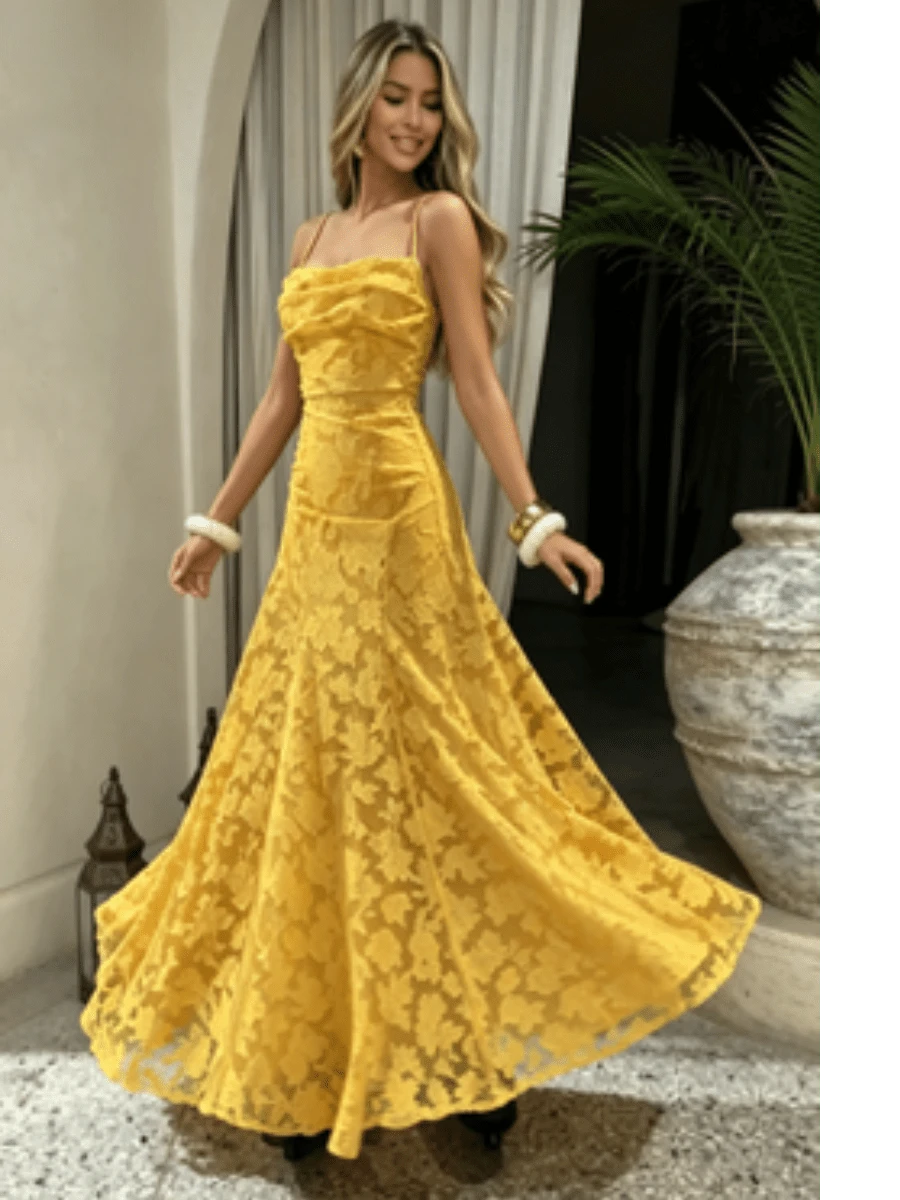 New Lace Backless Spaghetti Strap Elegant Maxi Dress Women Evening