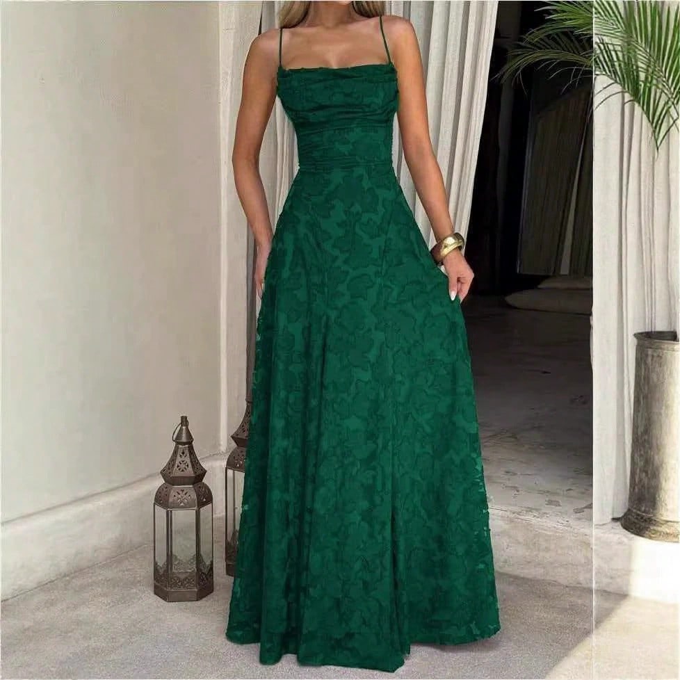 New Lace Backless Spaghetti Strap Elegant Maxi Dress Women Evening