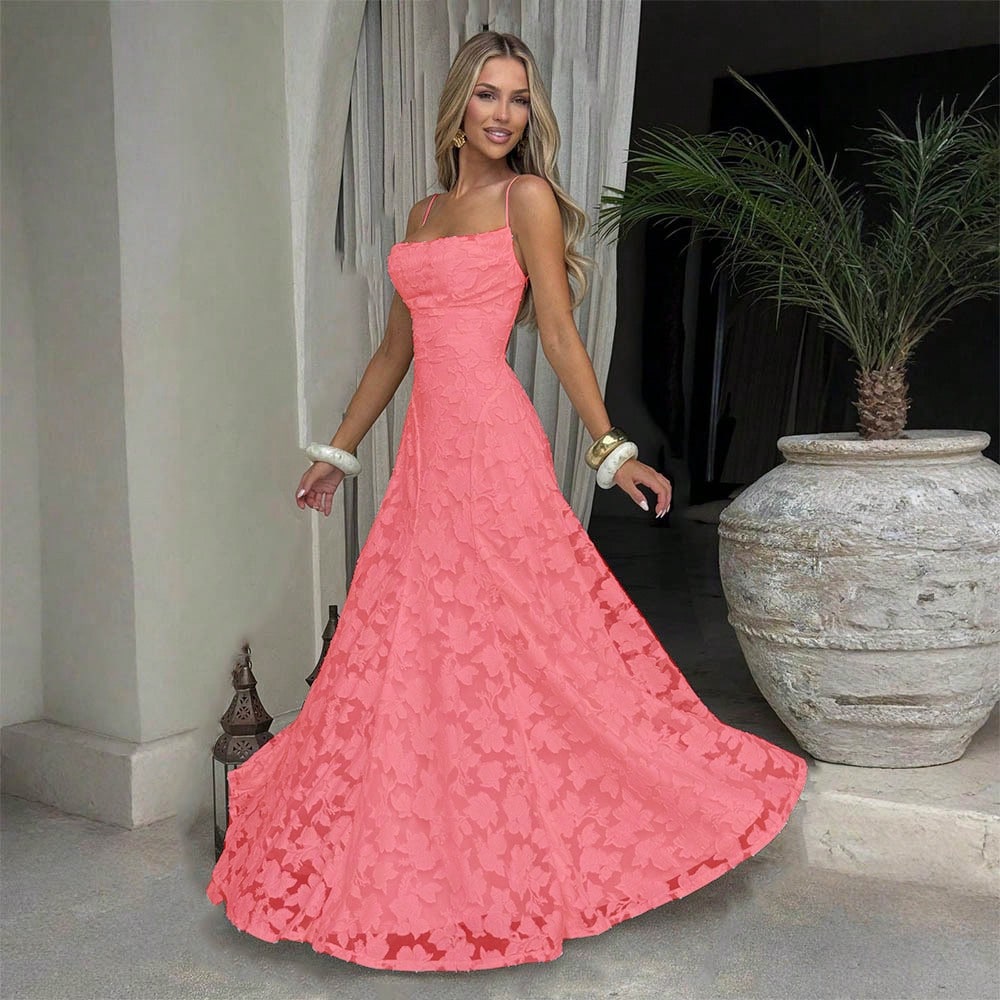 New Lace Backless Spaghetti Strap Elegant Maxi Dress Women Evening