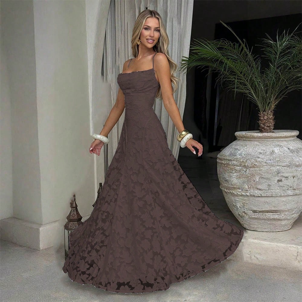 New Lace Backless Spaghetti Strap Elegant Maxi Dress Women Evening