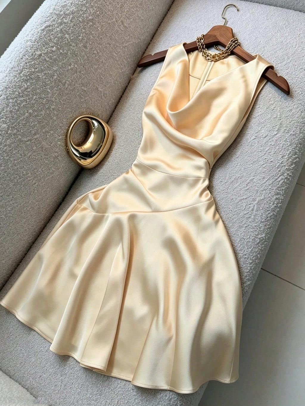 Franclia Women's Solid Color Plunging Neck Zipper Back Sleeveless Short Dress, Elegant For Spring And Summer - image 4