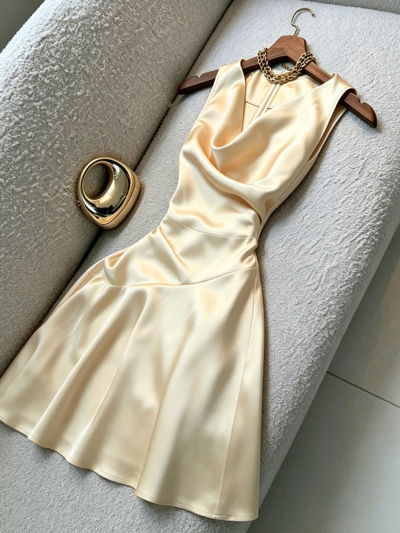 Franclia Women's Solid Color Plunging Neck Zipper Back Sleeveless Short Dress, Elegant For Spring And Summer - image 5