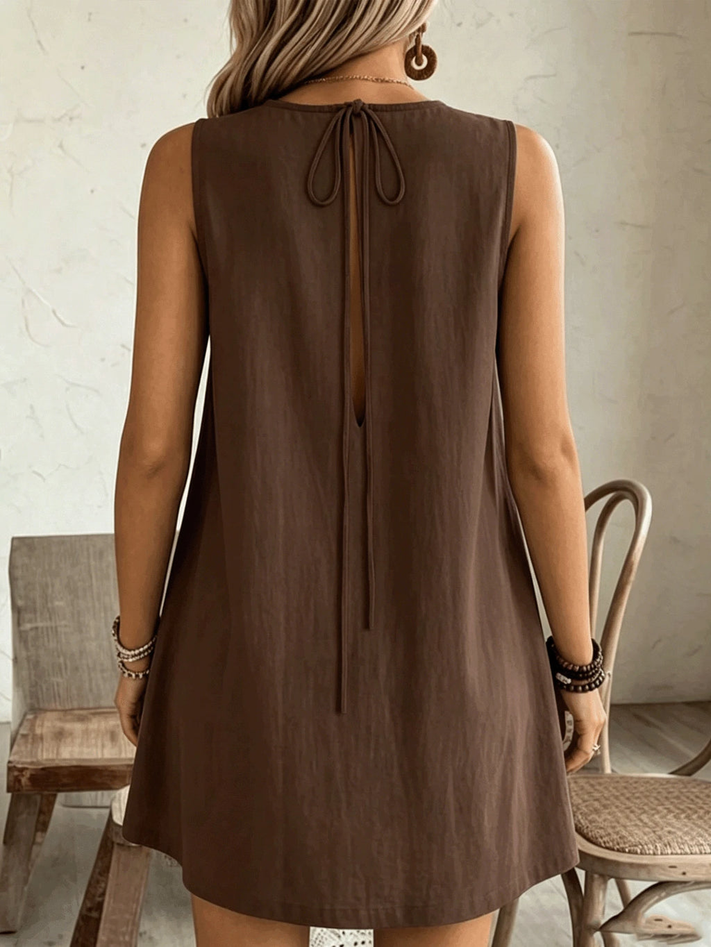 2026 Women's Casual Sleeveless Ruffle Mini Dress, Round Neck Loose
