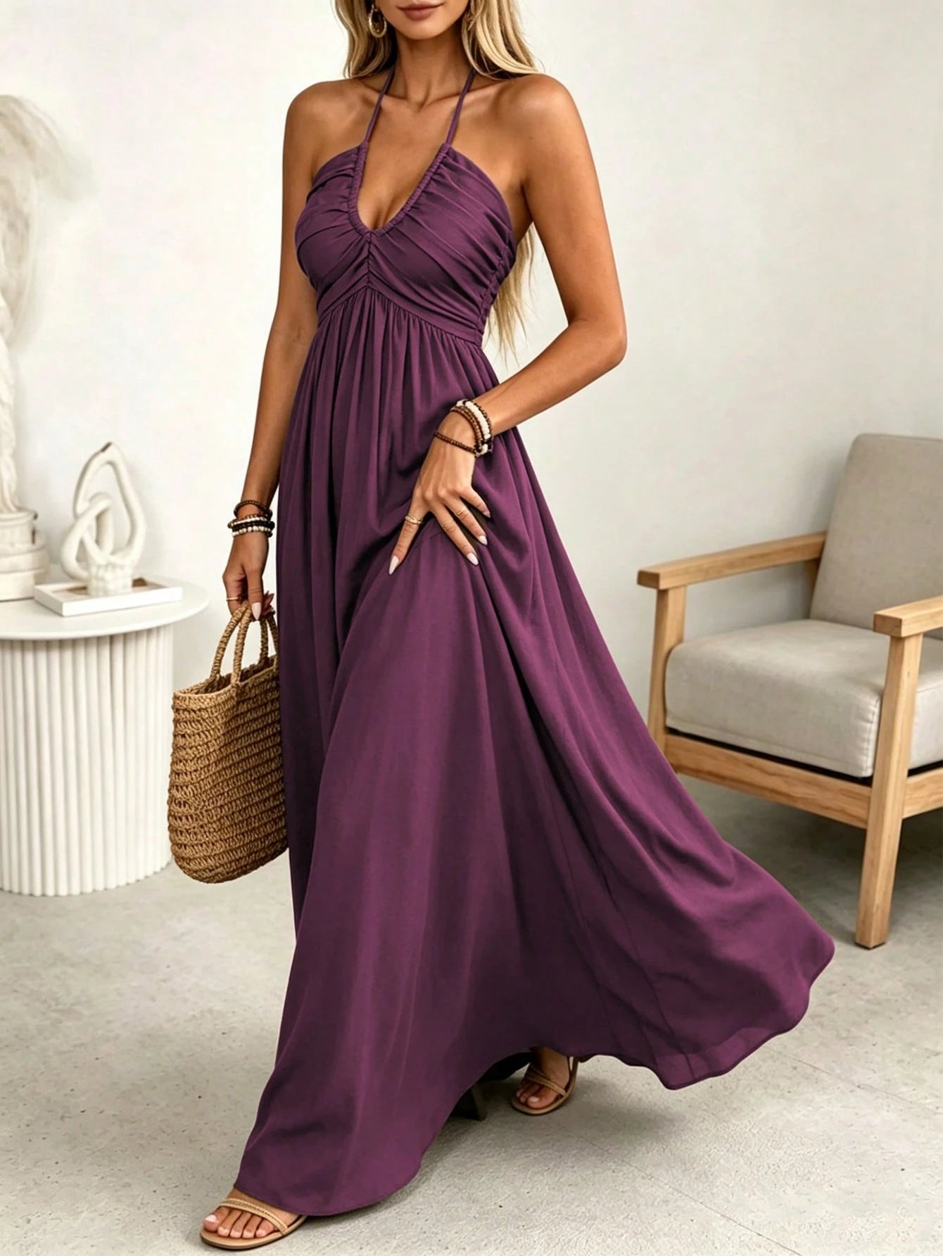 Wandoria Women's Spring/Summer Brown Single-Thread Slub Linen Blend