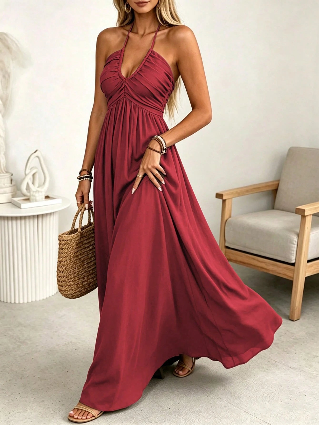 Wandoria Women's Spring/Summer Brown Single-Thread Slub Linen Blend