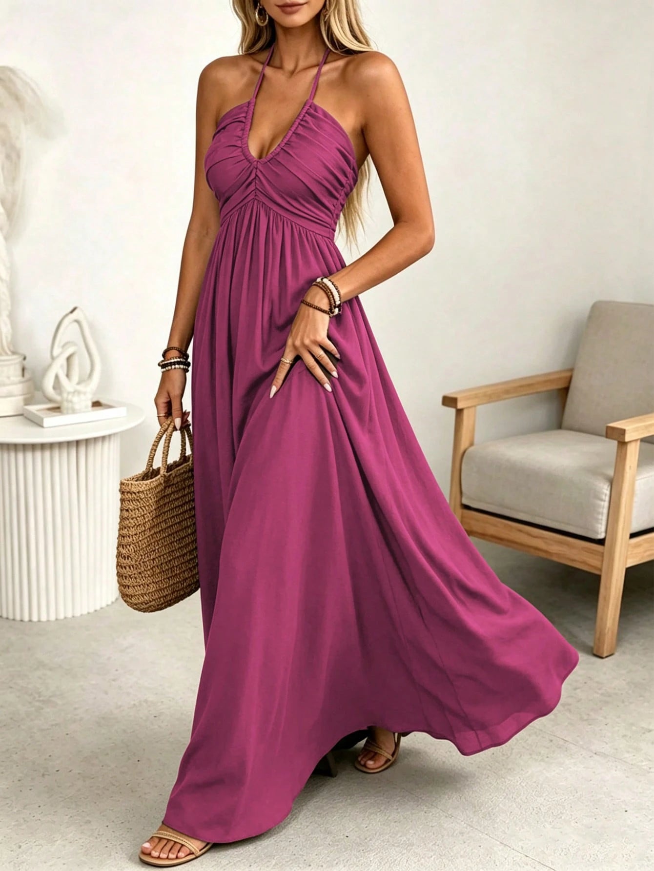 Wandoria Women's Spring/Summer Brown Single-Thread Slub Linen Blend