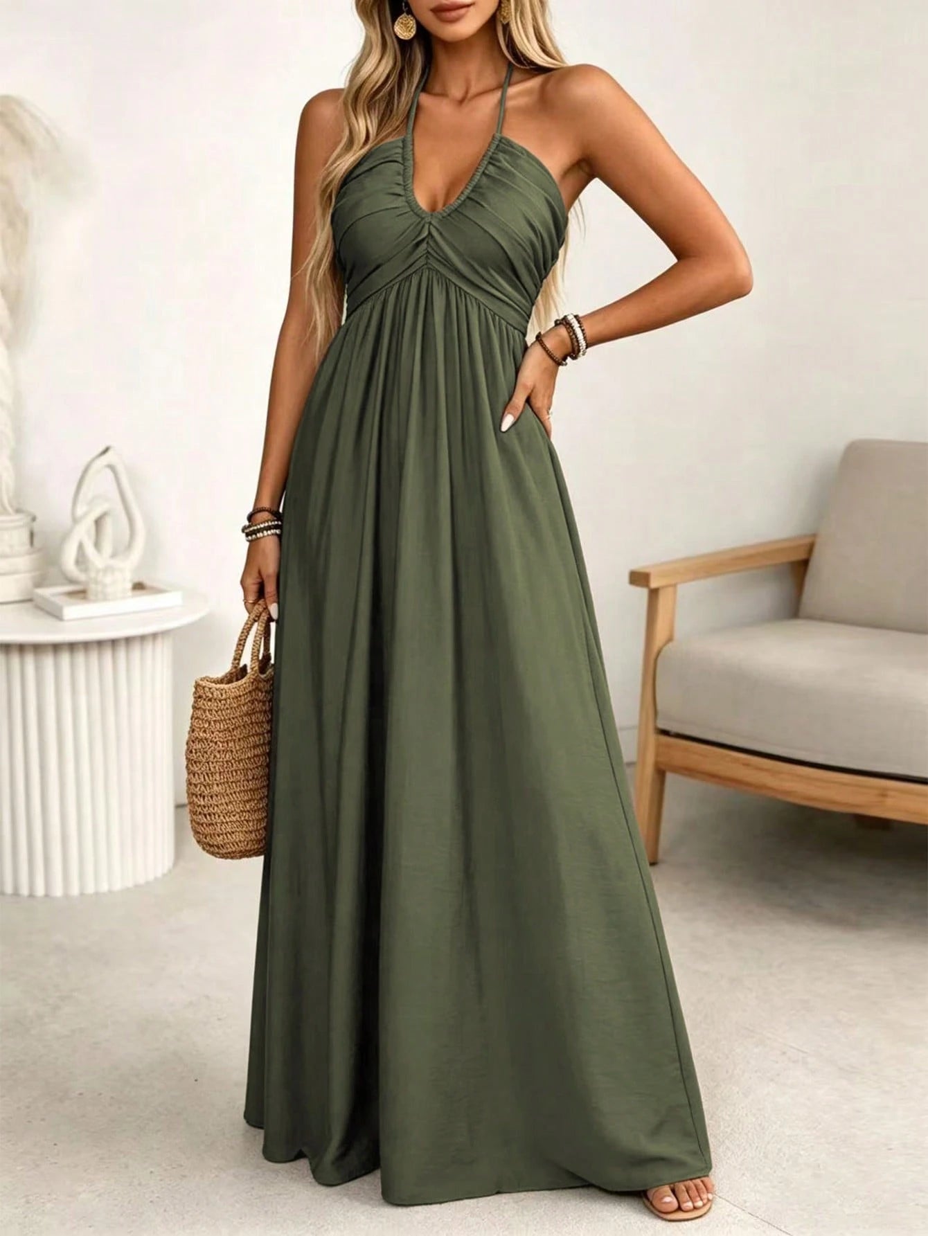 Wandoria Women's Spring/Summer Brown Single-Thread Slub Linen Blend