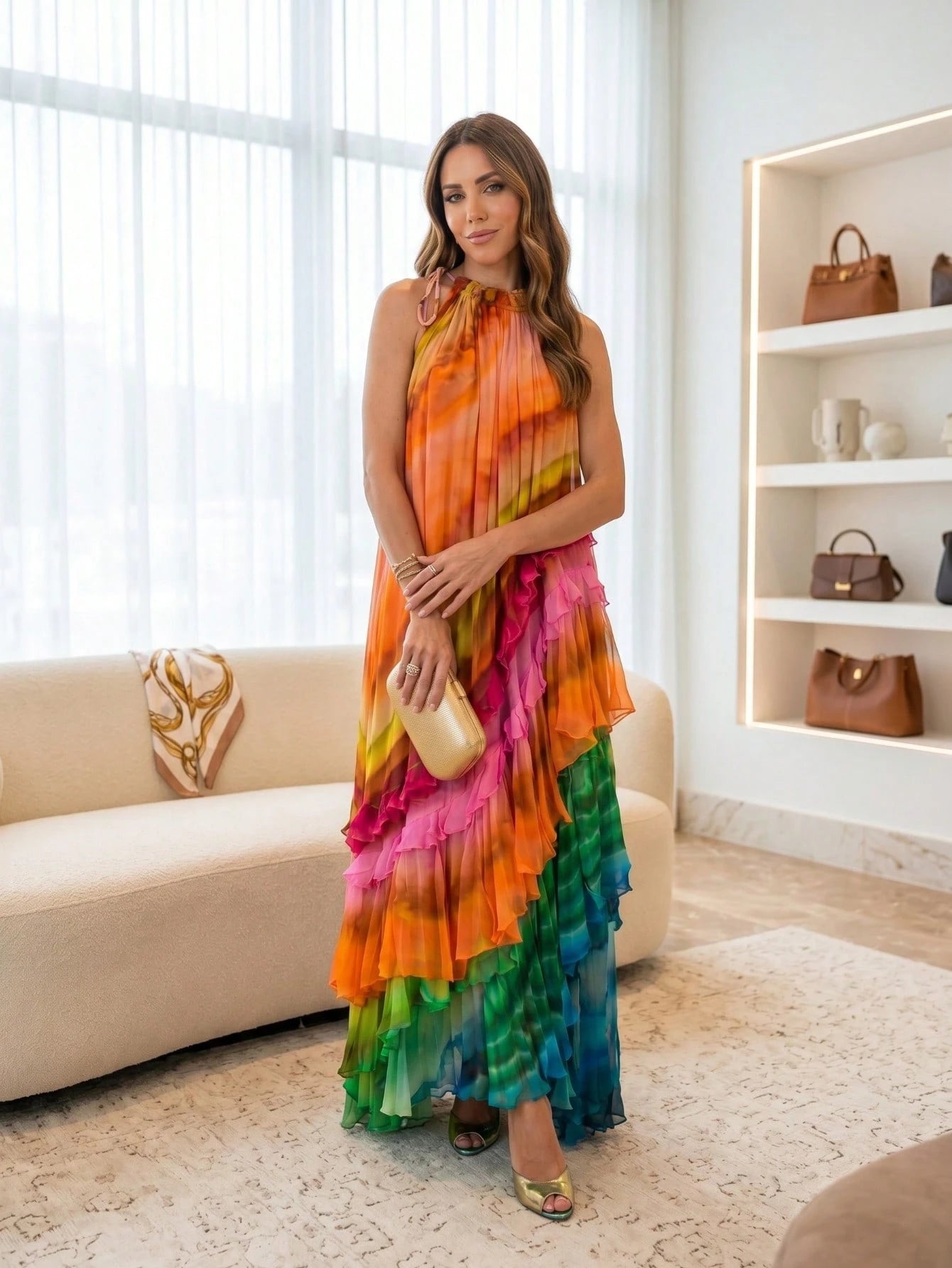 Elegant And Cute Maxi Dress, Women's Sleeveless Knitted Fabric With