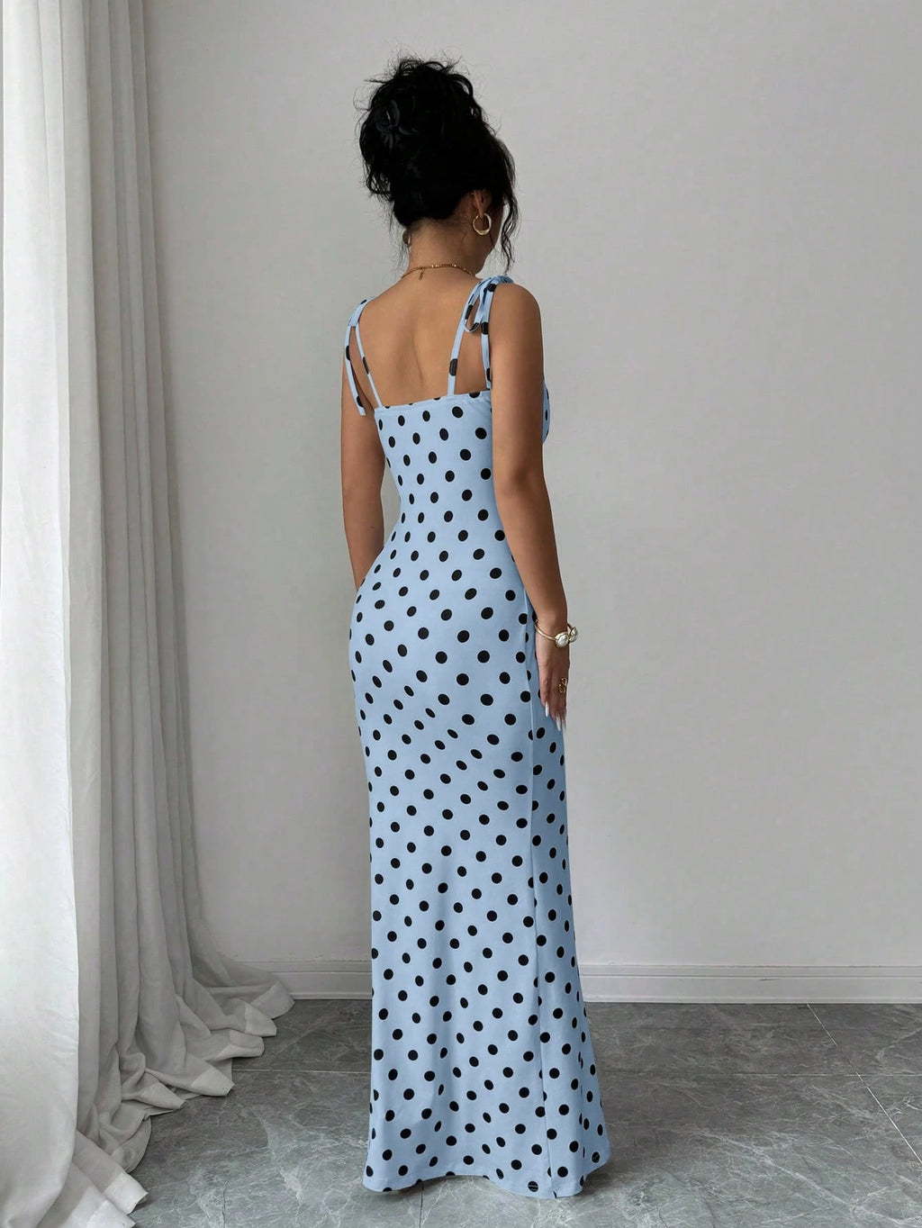 Rafferiza Women's Contrast Color Polka Dot Print Spaghetti Strap Dress