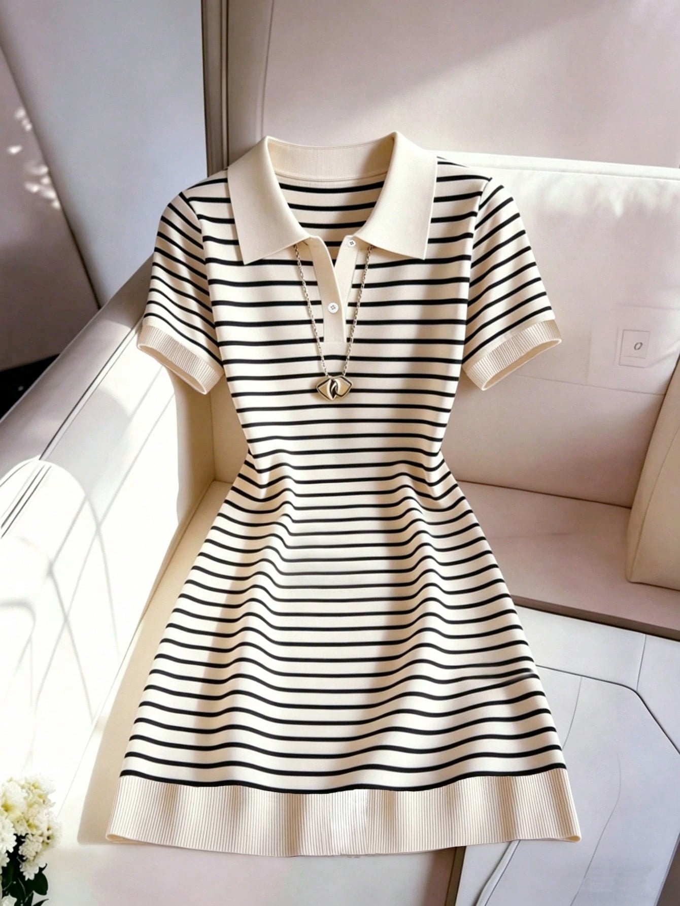 Franclia Women's Vintage Striped Short Sleeve Dress For Summer,