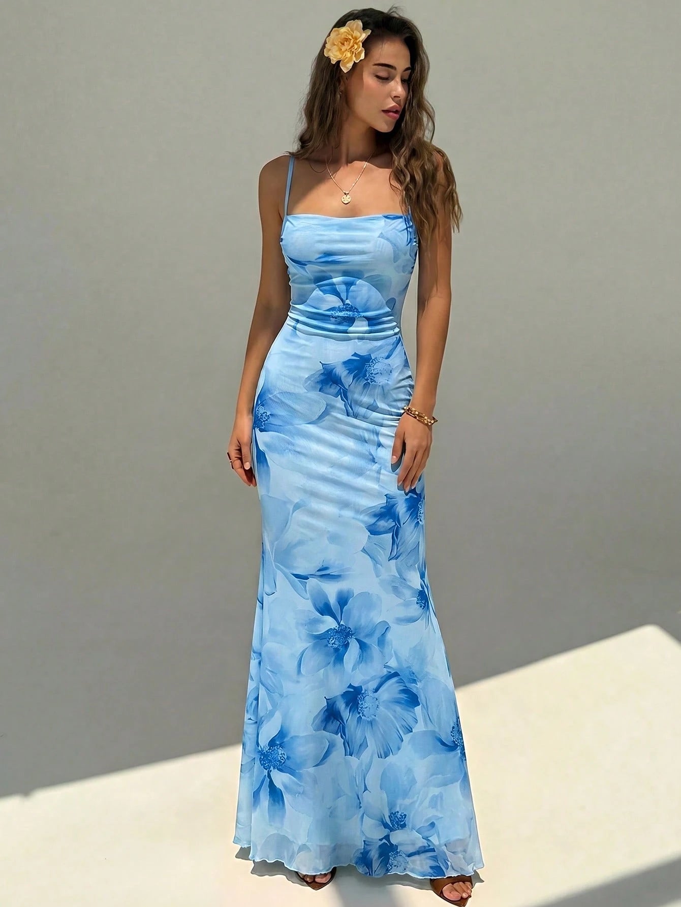 Aloruh Women's Floral Print Backless Casual Sexy Dress For