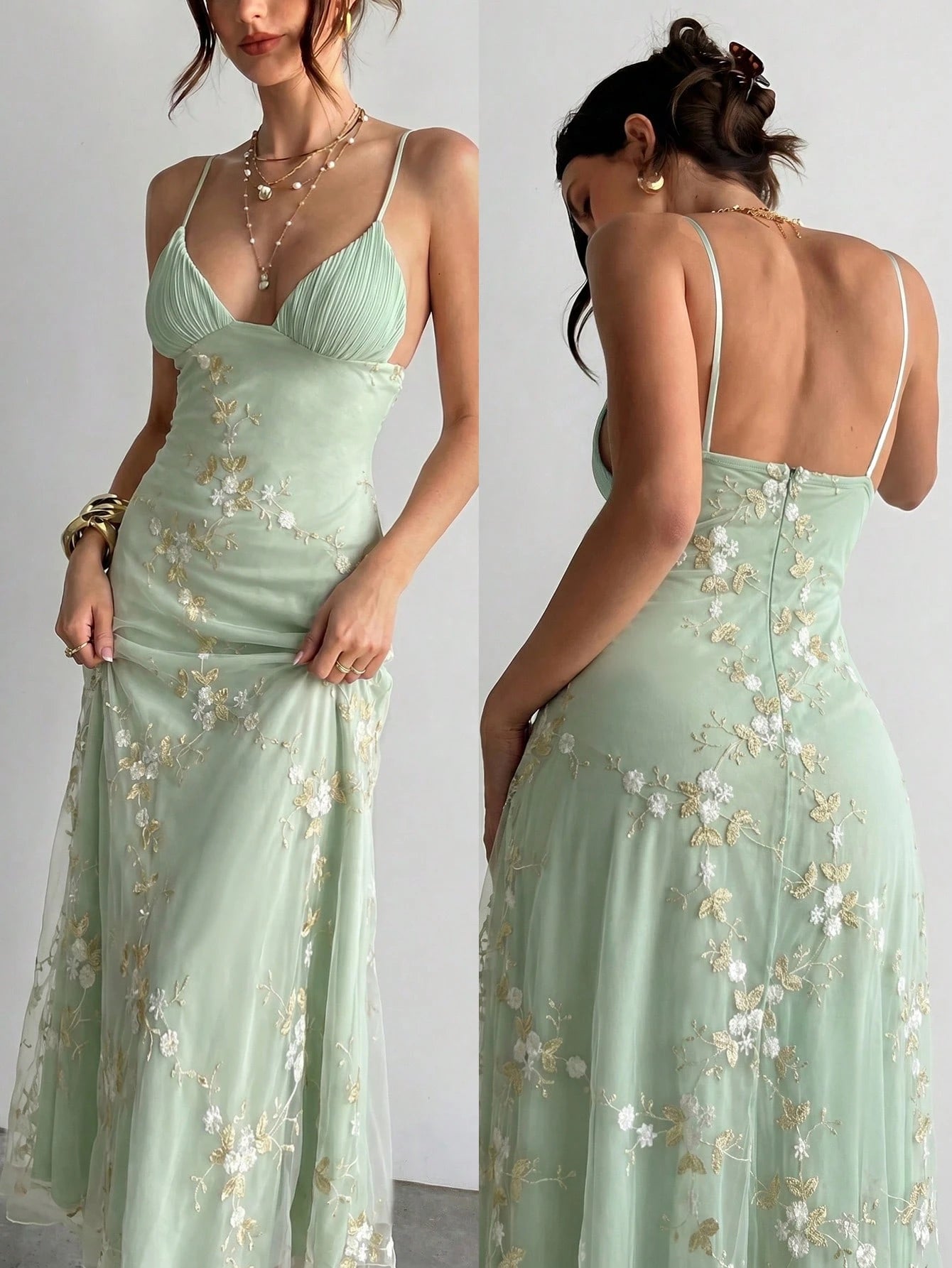 Aloruh Women's Elegant Deep V-Neck Ruched Bustier Embroidered Fitted