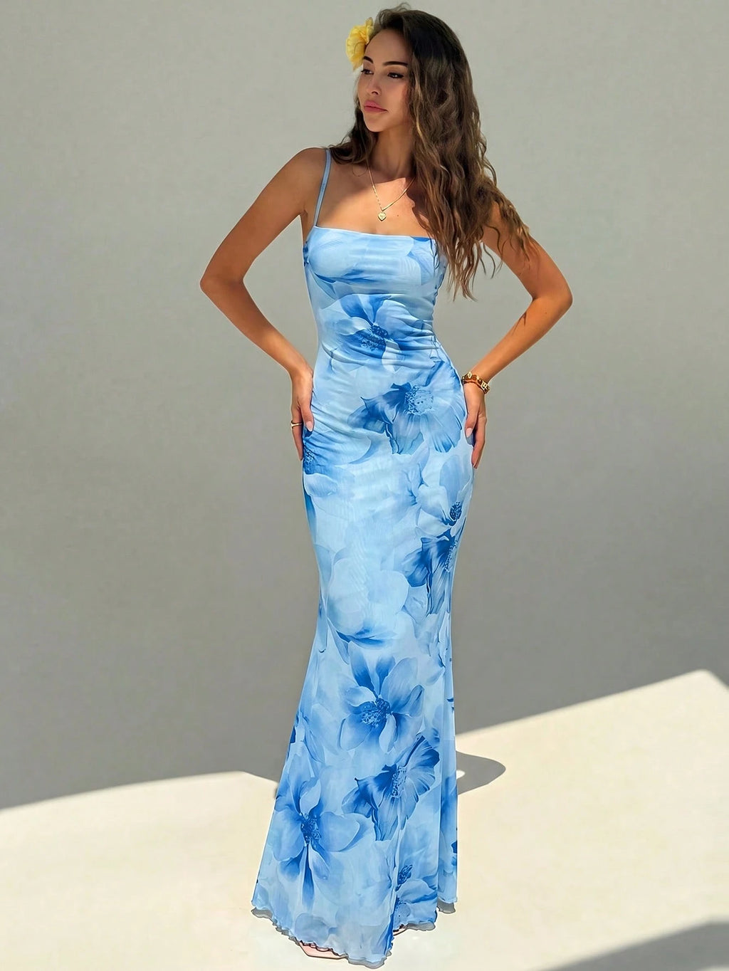 Aloruh Women's Floral Print Backless Casual Sexy Dress For