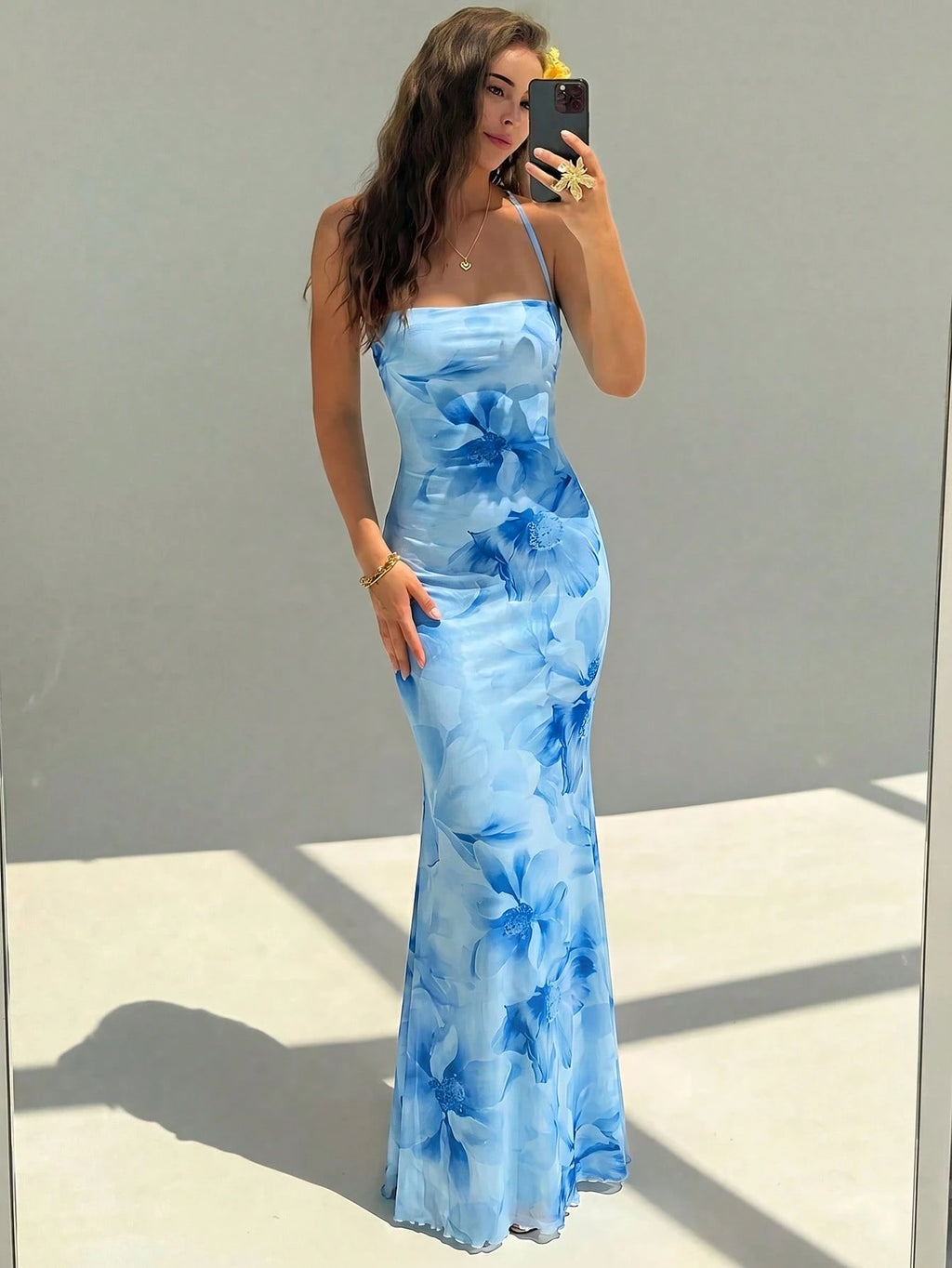Aloruh Women's Floral Print Backless Casual Sexy Dress For