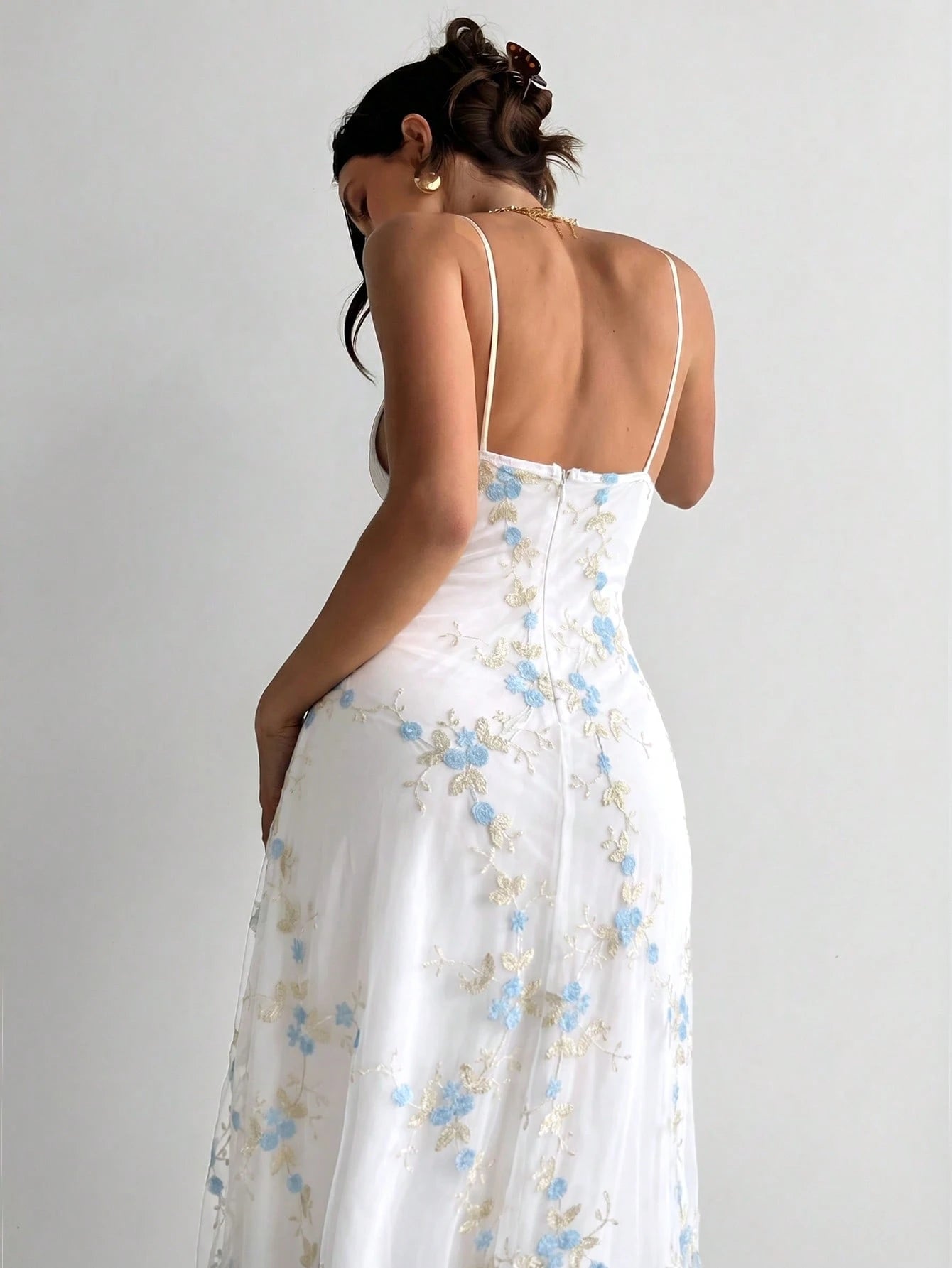 Aloruh Women's Elegant Deep V-Neck Ruched Bustier Embroidered Fitted