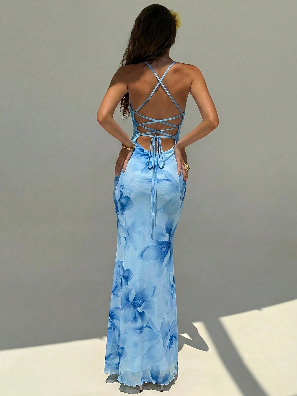 Aloruh Women's Floral Print Backless Casual Sexy Dress For