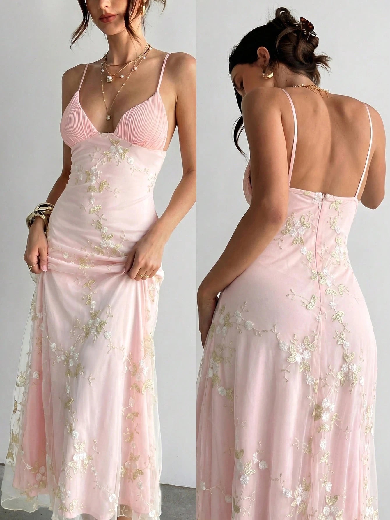 Aloruh Women's Elegant Deep V-Neck Ruched Bustier Embroidered Fitted