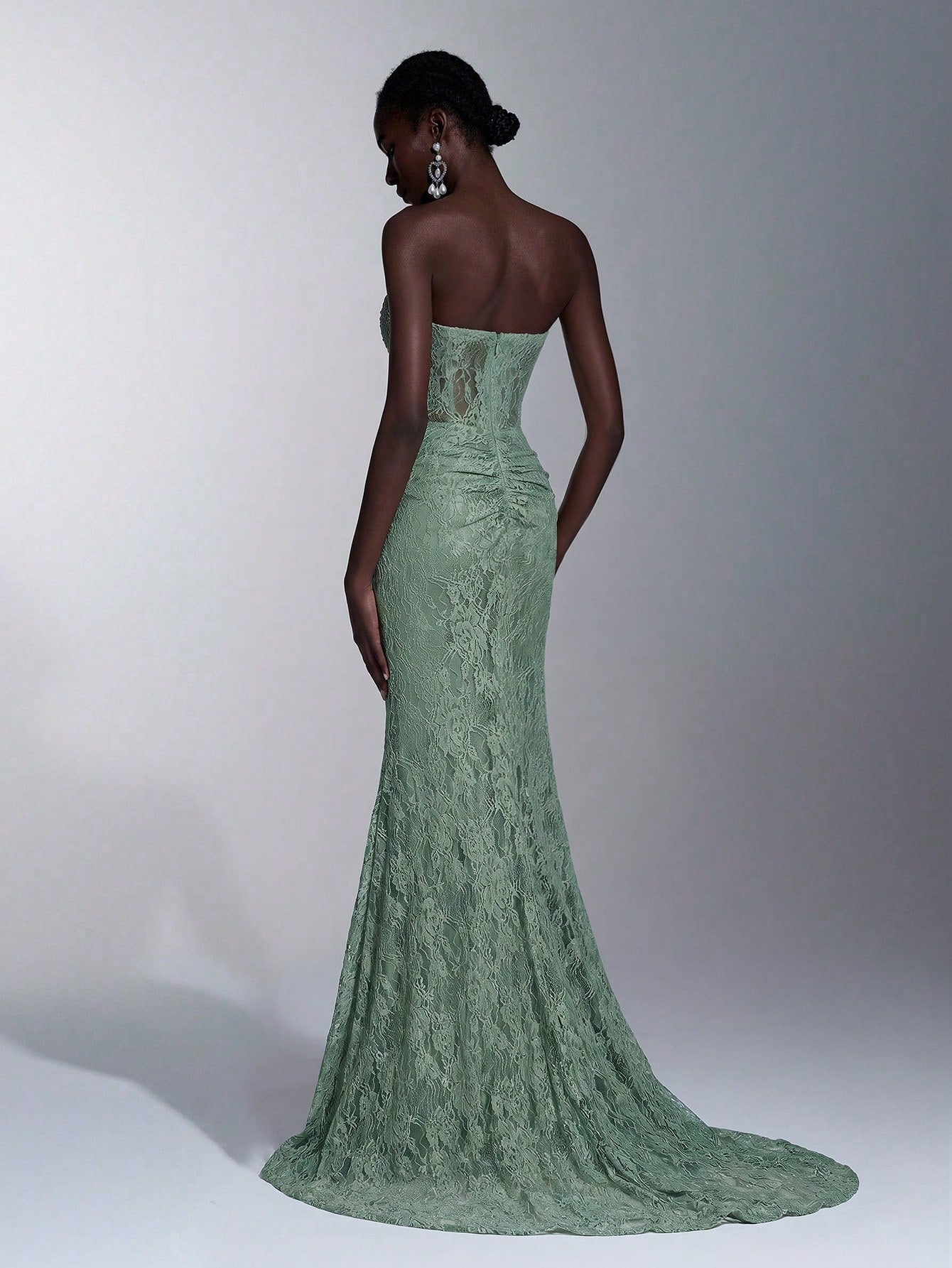 Elitara Elegant White Summer Wedding Bridal Dress, Lace Strapless Sheer Mesh Bodice With Boning,Beaded Waist - image 2