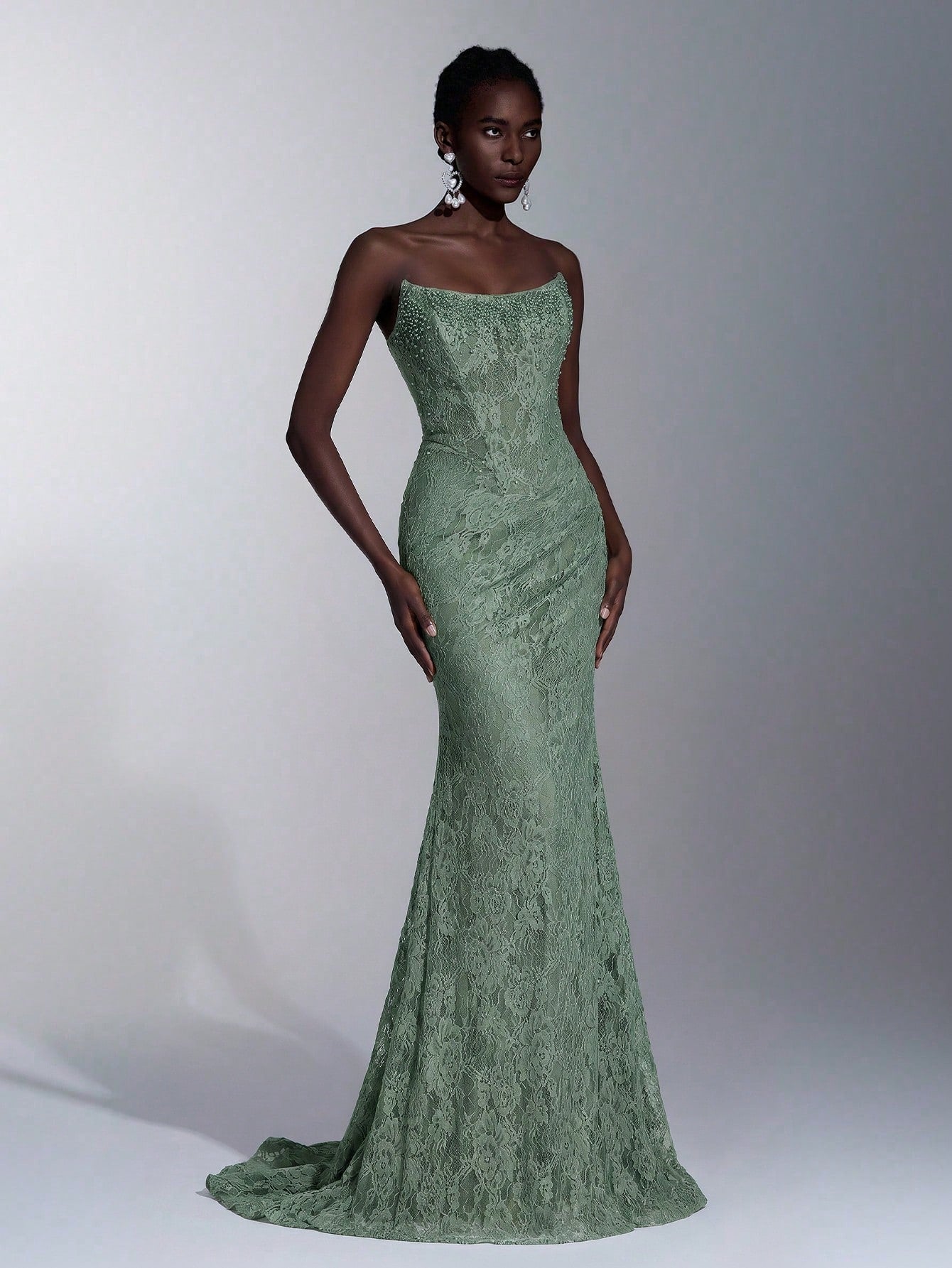 Elitara Elegant White Summer Wedding Bridal Dress, Lace Strapless Sheer Mesh Bodice With Boning,Beaded Waist - image 5