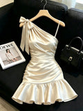 Franclia Champagne Satin Dress With Soft Luminous Texture,