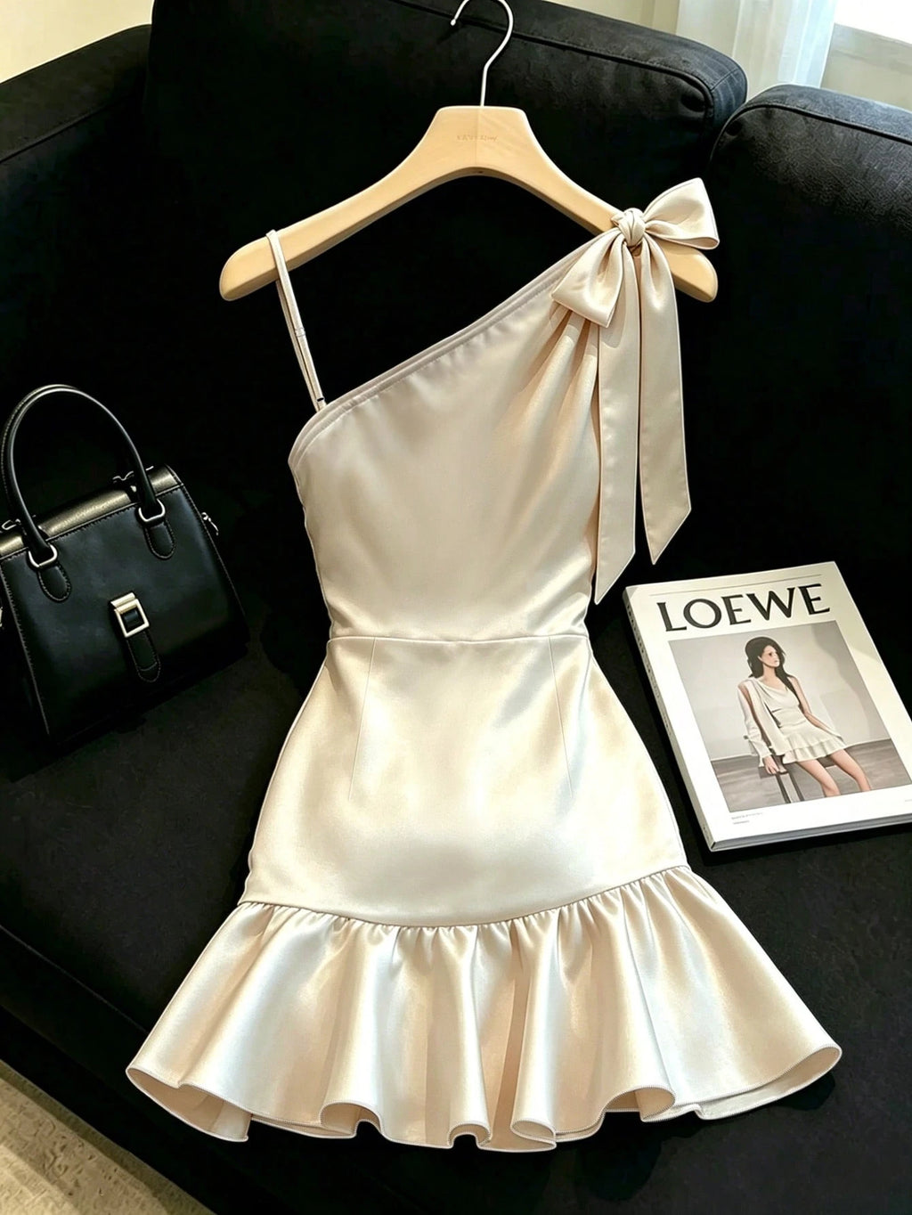Franclia Champagne Satin Dress With Soft Luminous Texture,