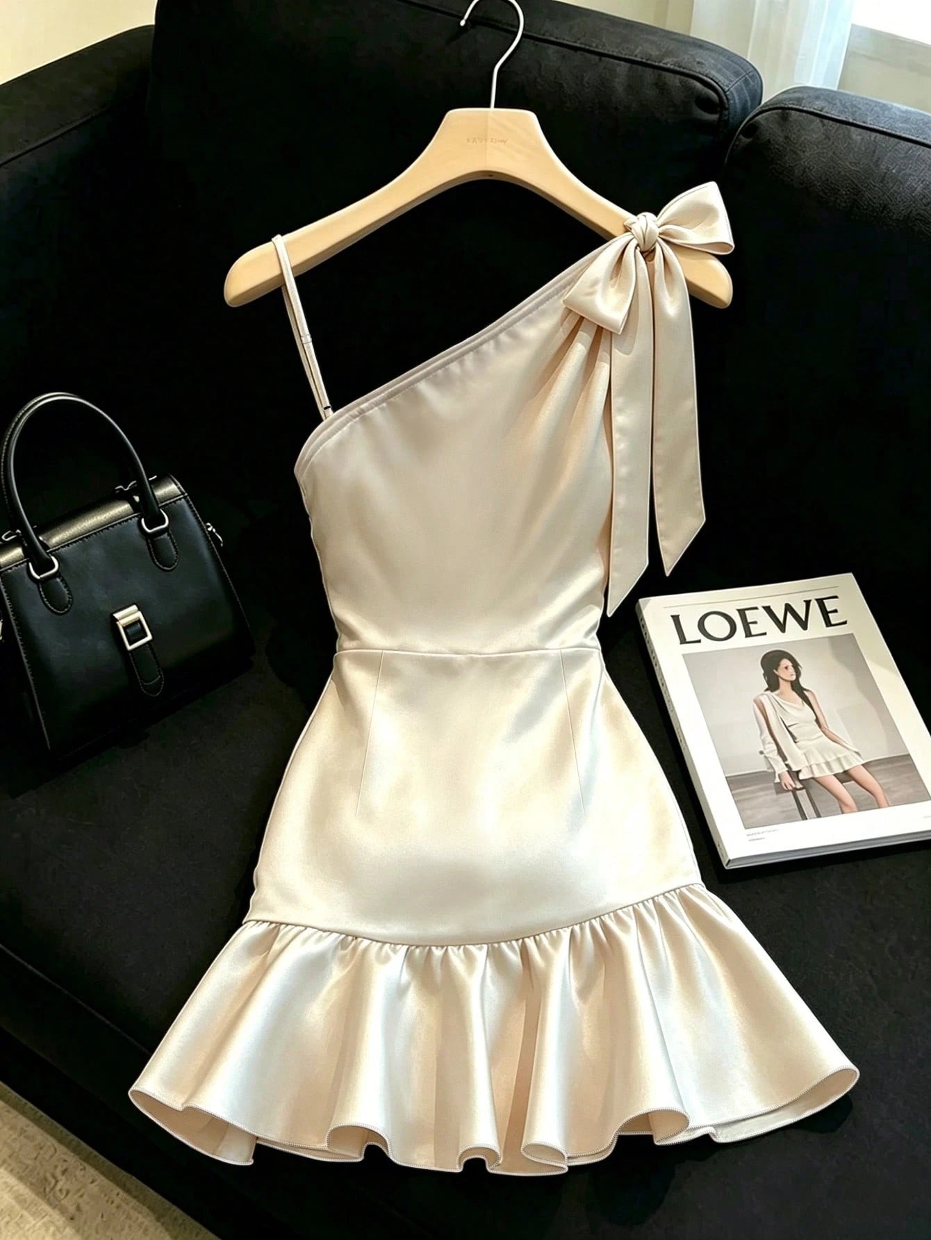 Franclia Champagne Satin Dress With Soft Luminous Texture,