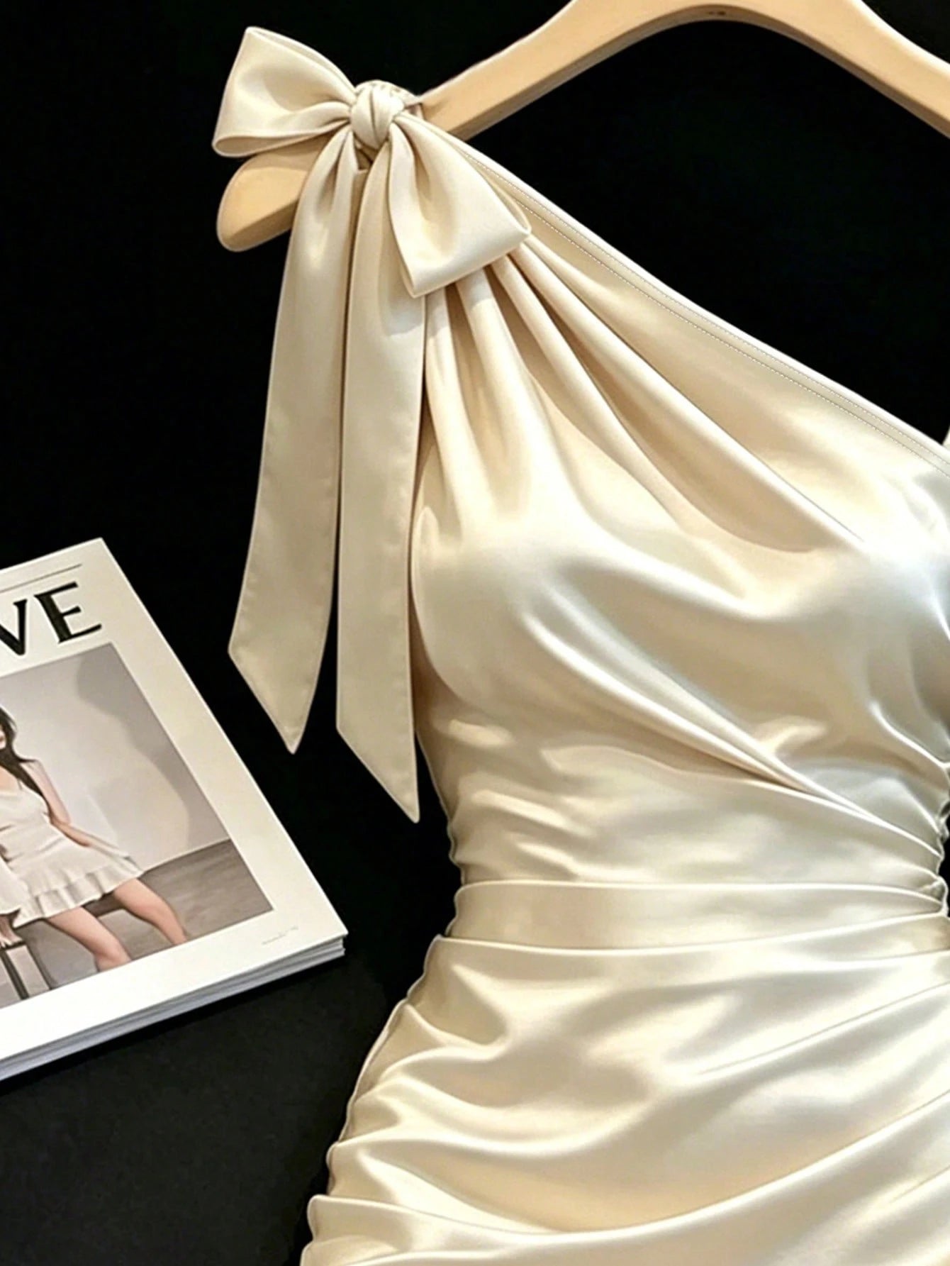 Franclia Champagne Satin Dress With Soft Luminous Texture,