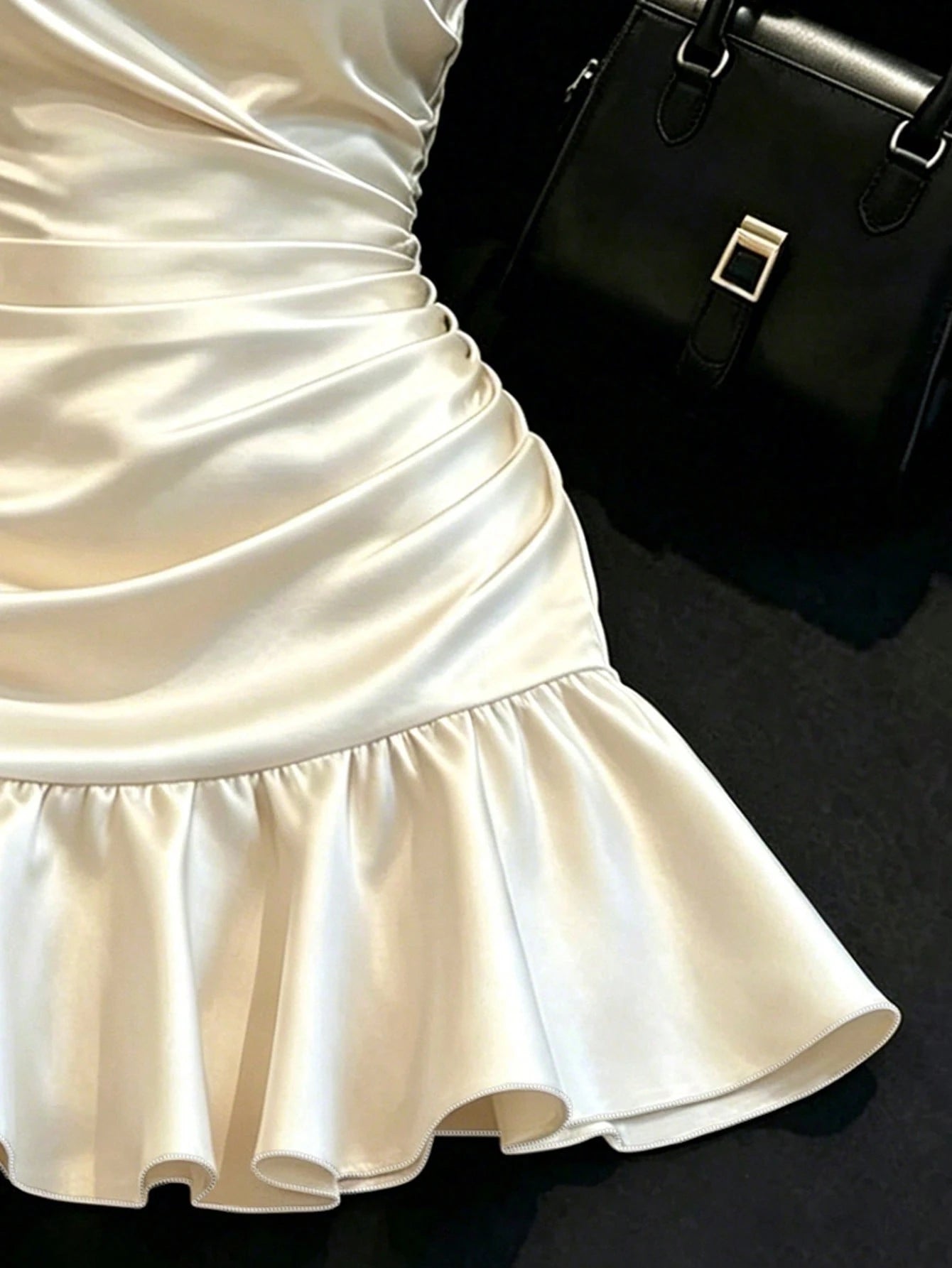 Franclia Champagne Satin Dress With Soft Luminous Texture,