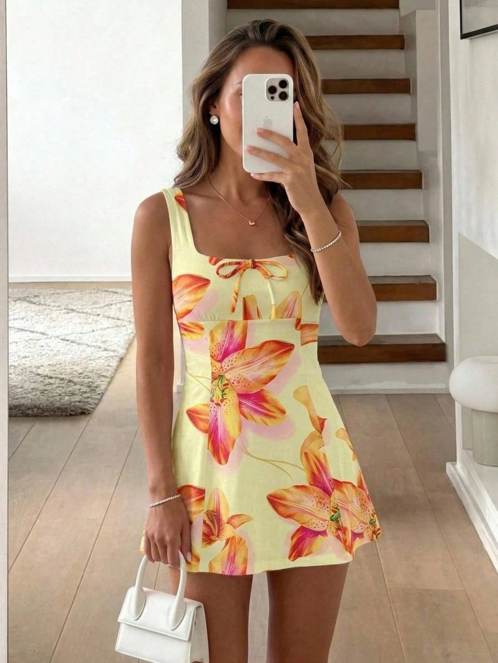 LUNE Women's Summer Casual Tie-Up Sleeveless Mini Dress
