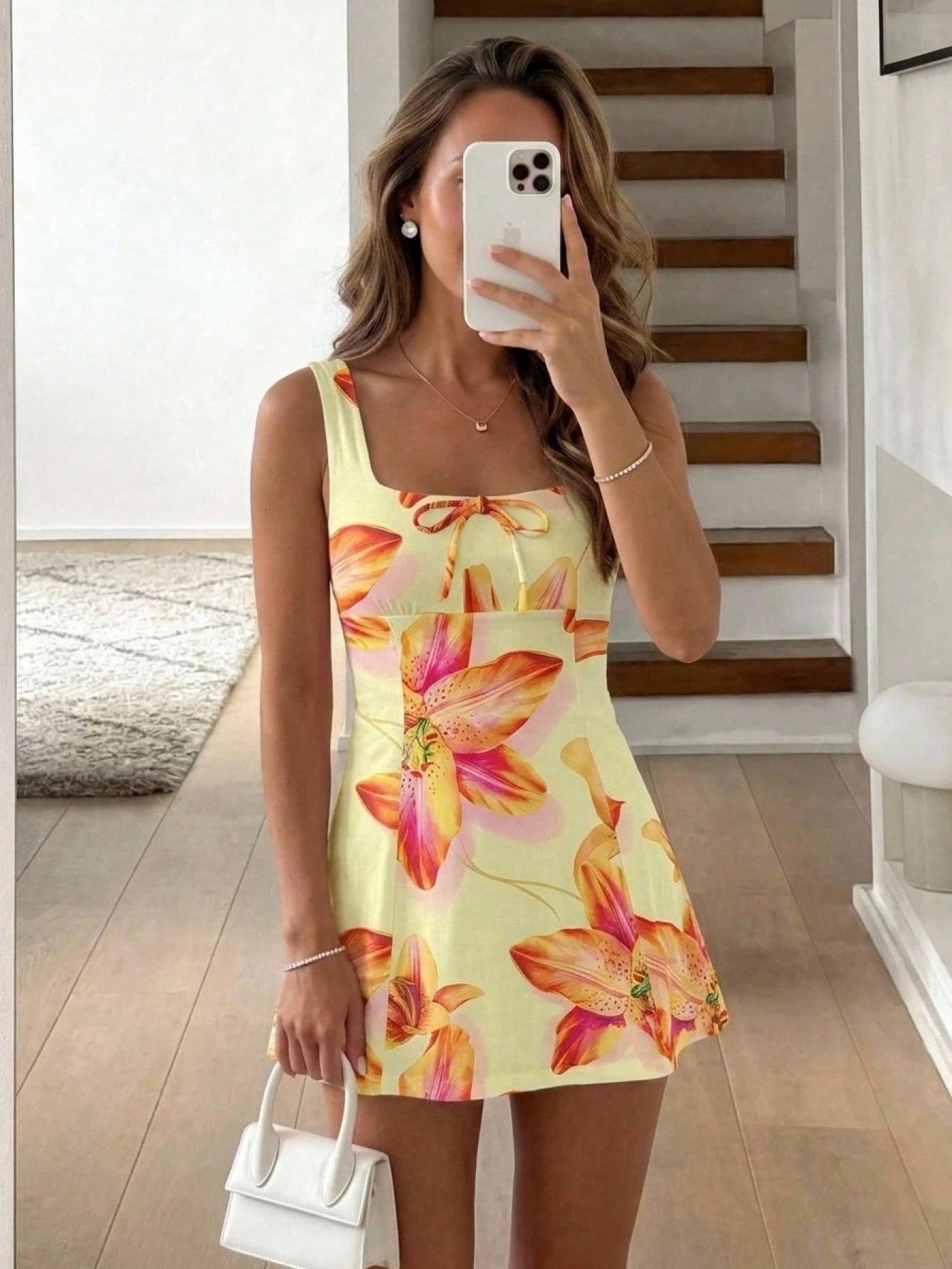 LUNE Women's Summer Casual Tie-Up Sleeveless Mini Dress