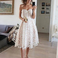 Women's Strapless Lace Corset Midi Dress, Elegant Sweetheart Neckline