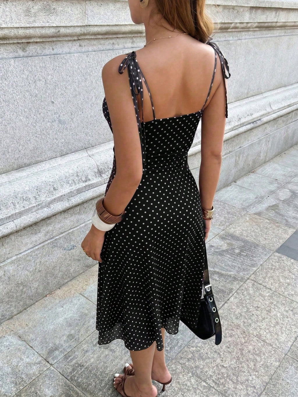 Women's Polka Dot Print Spaghetti Strap Dress, Sweetheart Neck Dress,