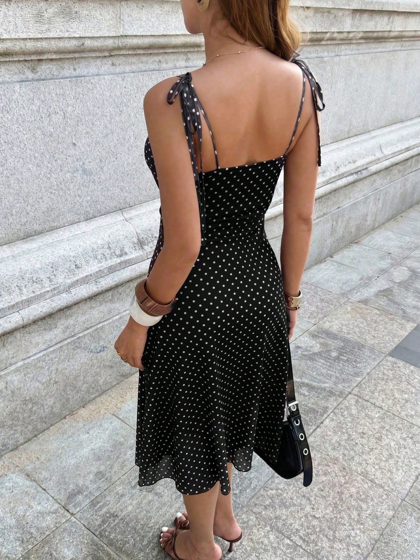 Women's Polka Dot Print Spaghetti Strap Dress, Sweetheart Neck Dress,
