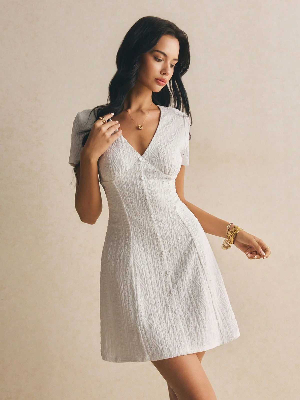Women's Plaid Short Sleeve Single-Breasted Casual Mini Dress