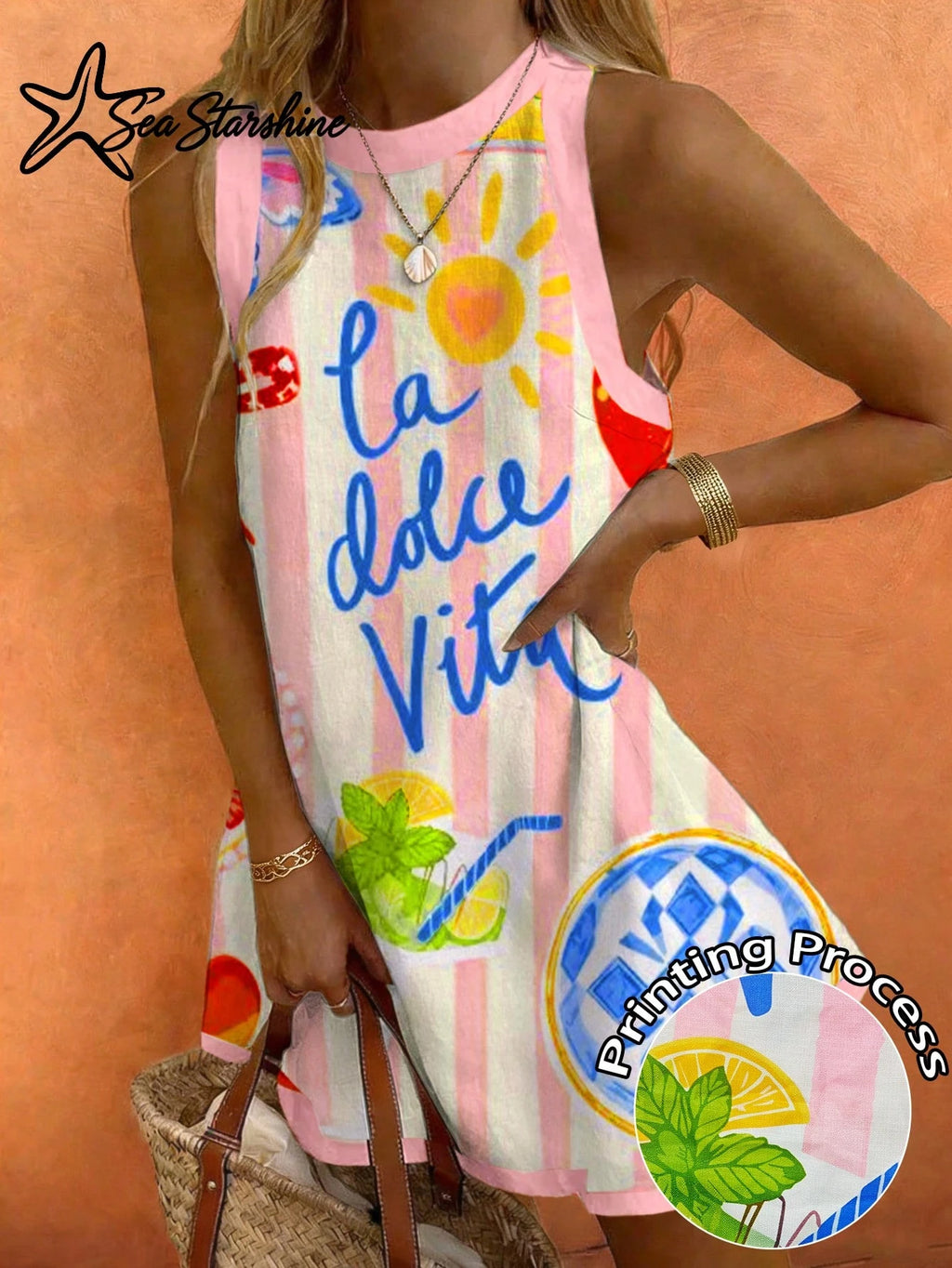 Sea Starshine New Arrival:Dopamine-Hued Sleeveless Dress Featuring