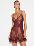 KIZN Lace Mini Slip Dress With Spaghetti Straps Deep V-Neck Floral