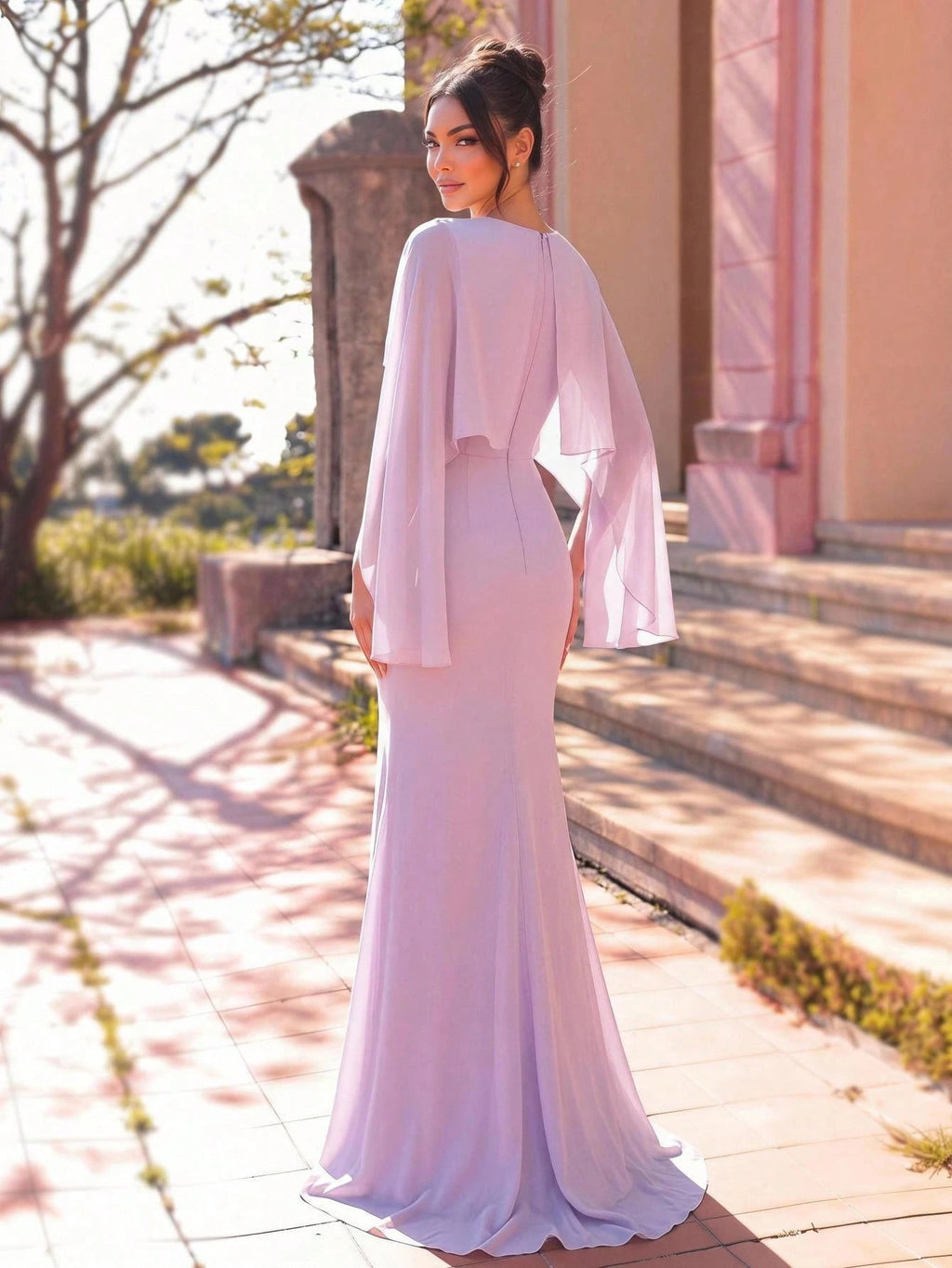 Aureia Lavender Chiffon Fabric Twist Decor Fishtail Hem Long Formal Evening Wedding Guest Party Dress Holiday - image 2