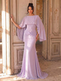 Aureia Lavender Chiffon Fabric Twist Decor Fishtail Hem Long Formal Evening Wedding Guest Party Dress Holiday